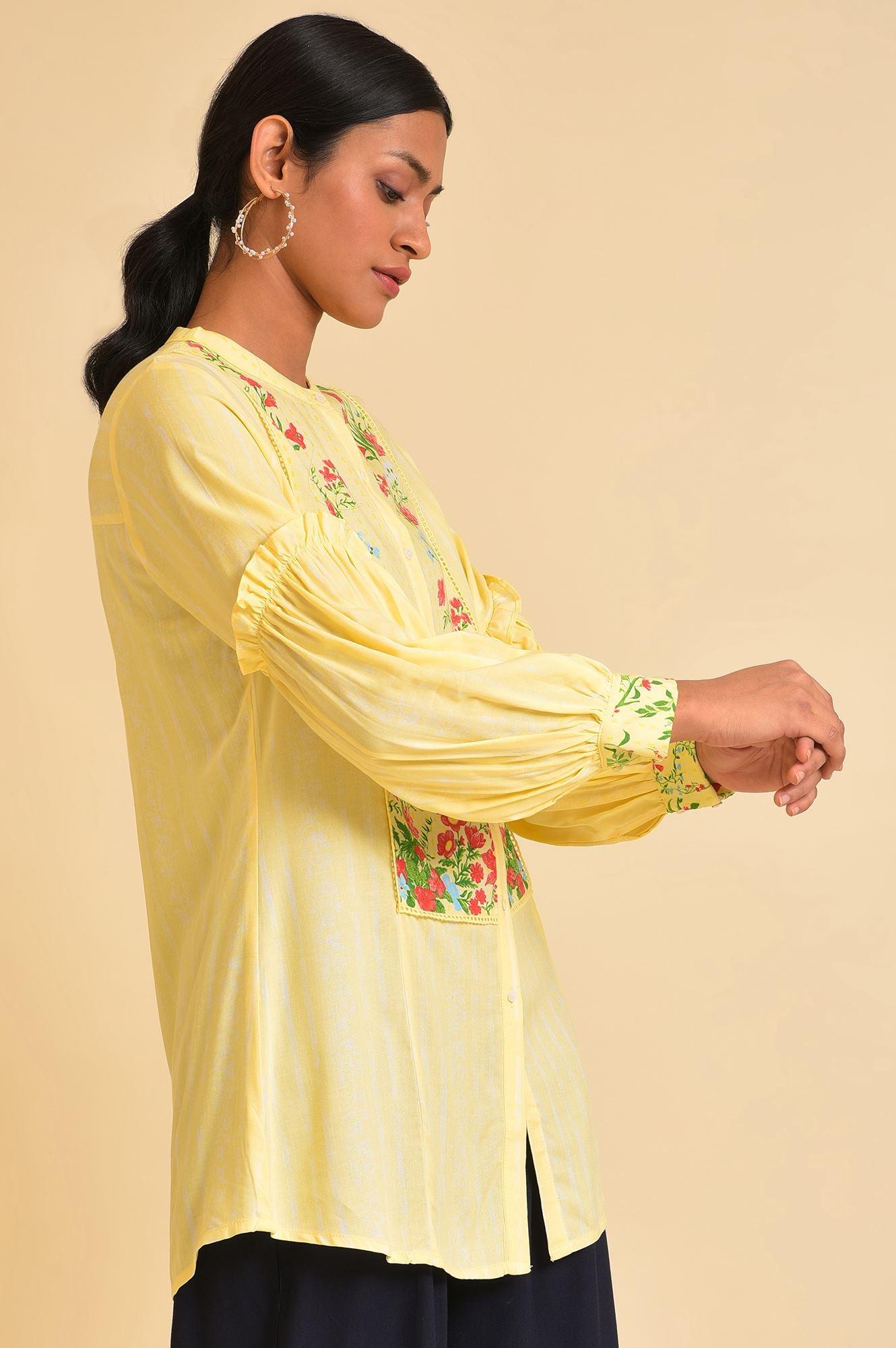 Yellow Floral Printed Top - wforwoman