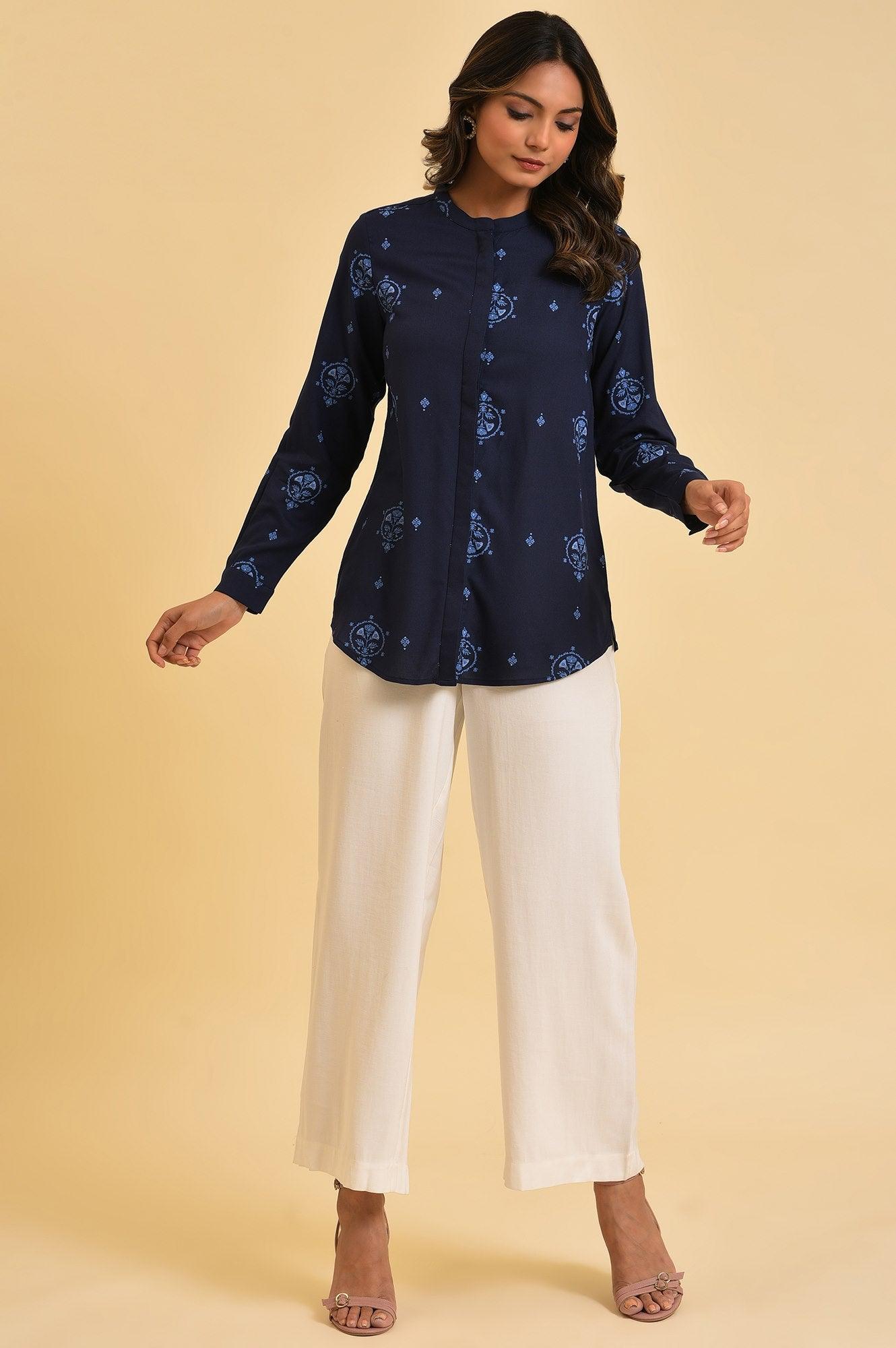 Blue Floral Printed Summer Top - wforwoman