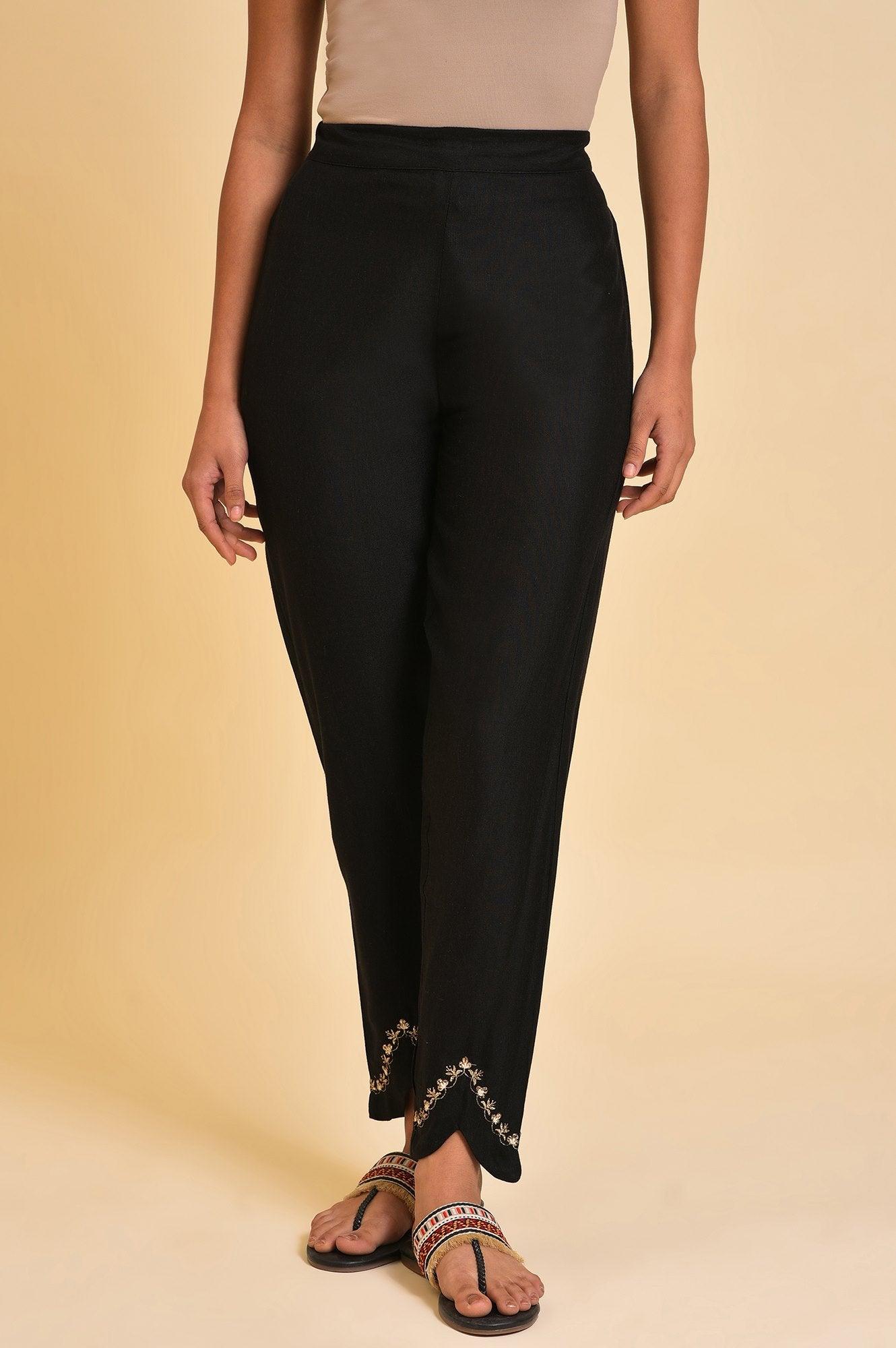 Buy Black Embroidered Slim Pants 1499 W For Woman Wforwoman buy-black-embroidered-slim-pants-1499-w-for-woman-wforwoman