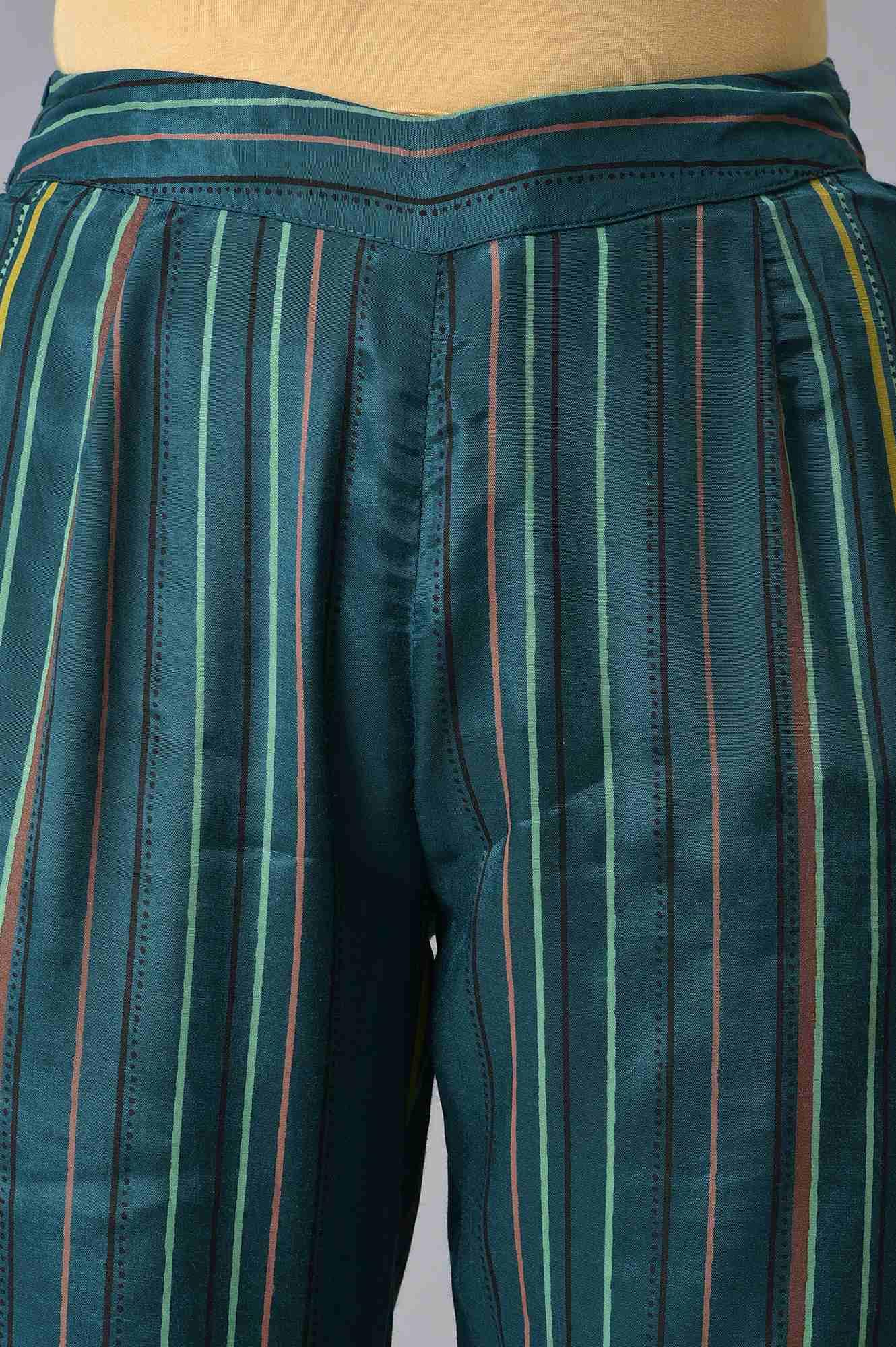 Teal Printed A-Line kurta Set - wforwoman