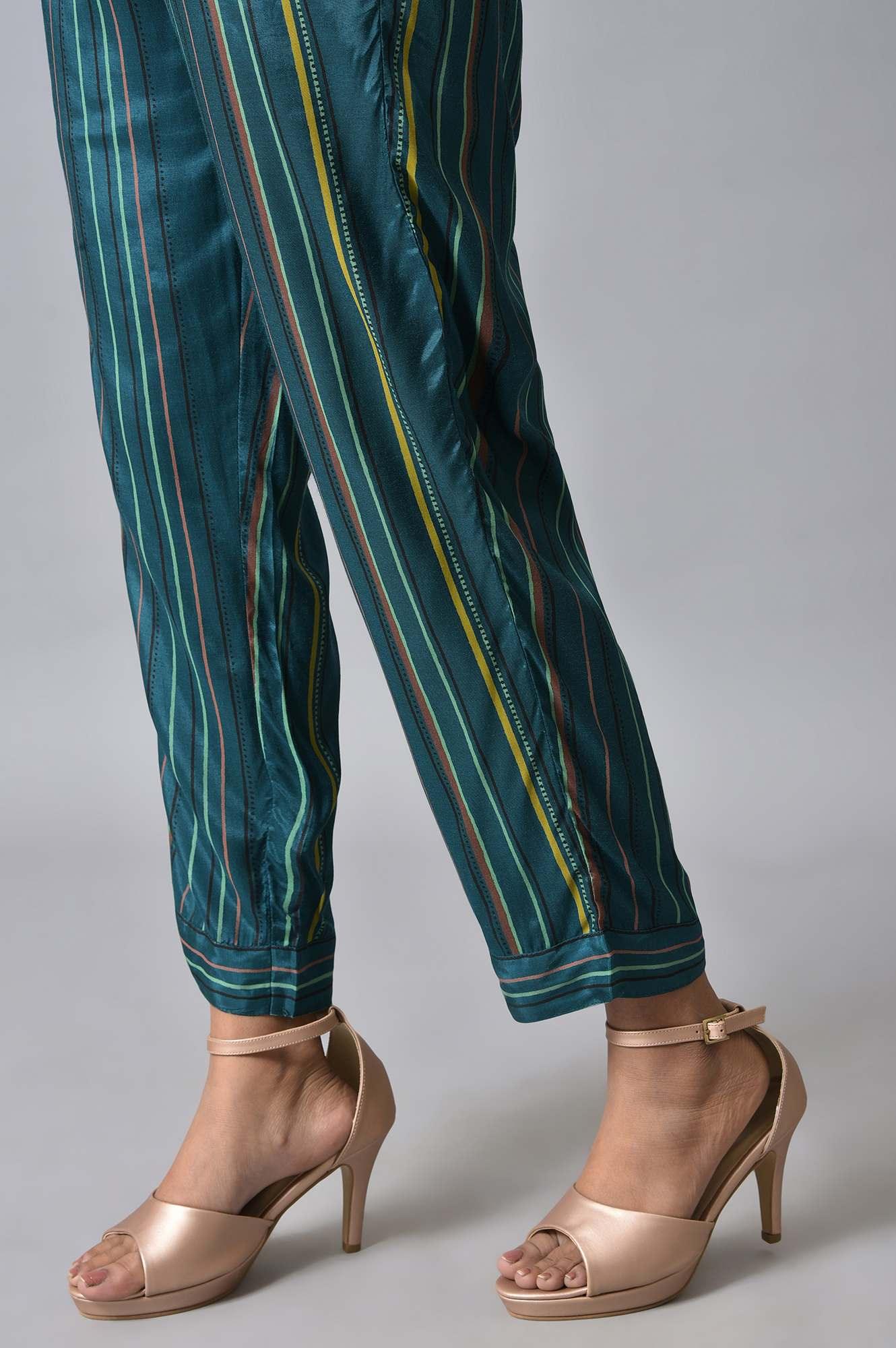 Teal Printed A-Line kurta Set - wforwoman