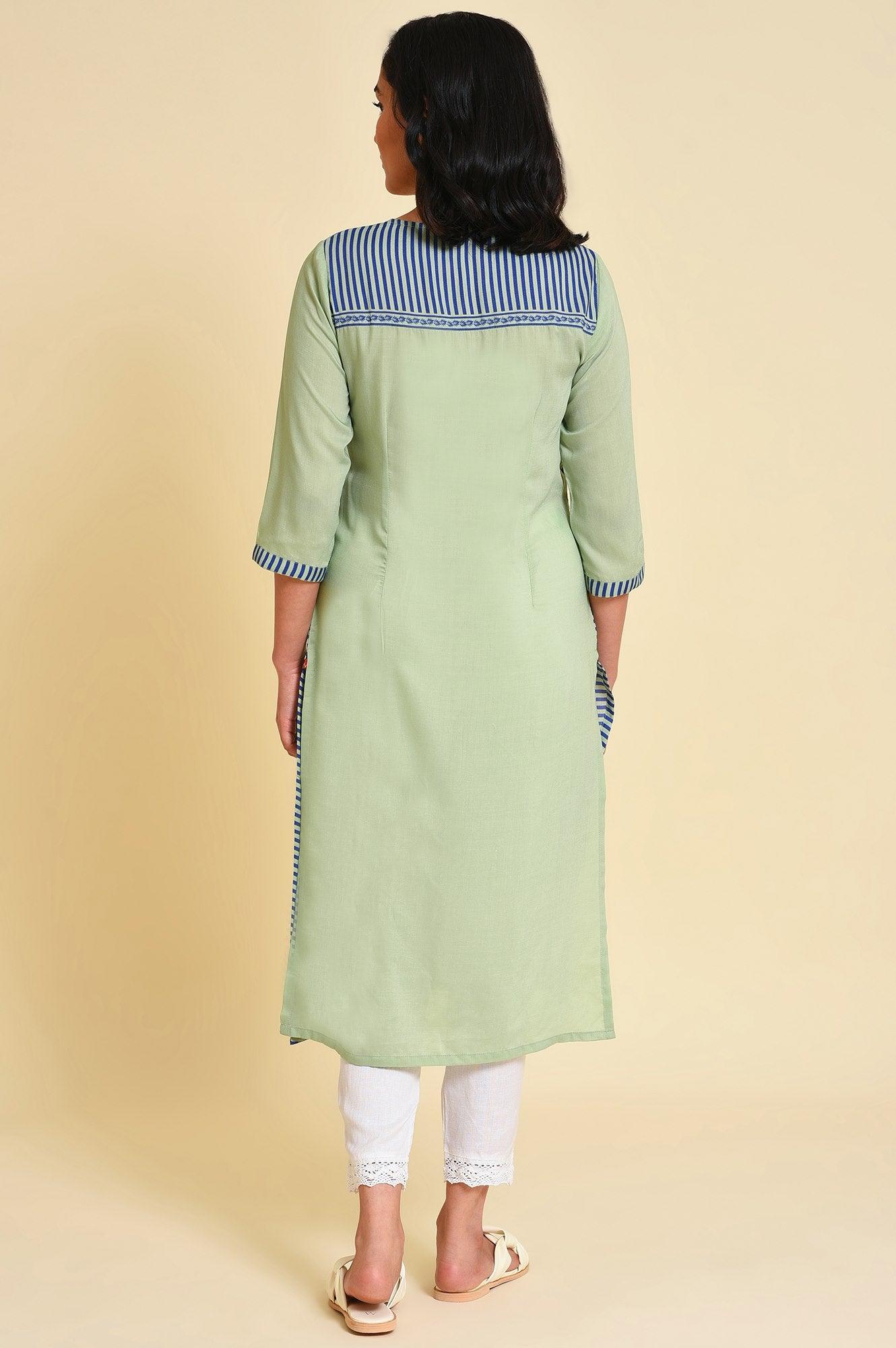 Green Print Mix kurta Set - wforwoman
