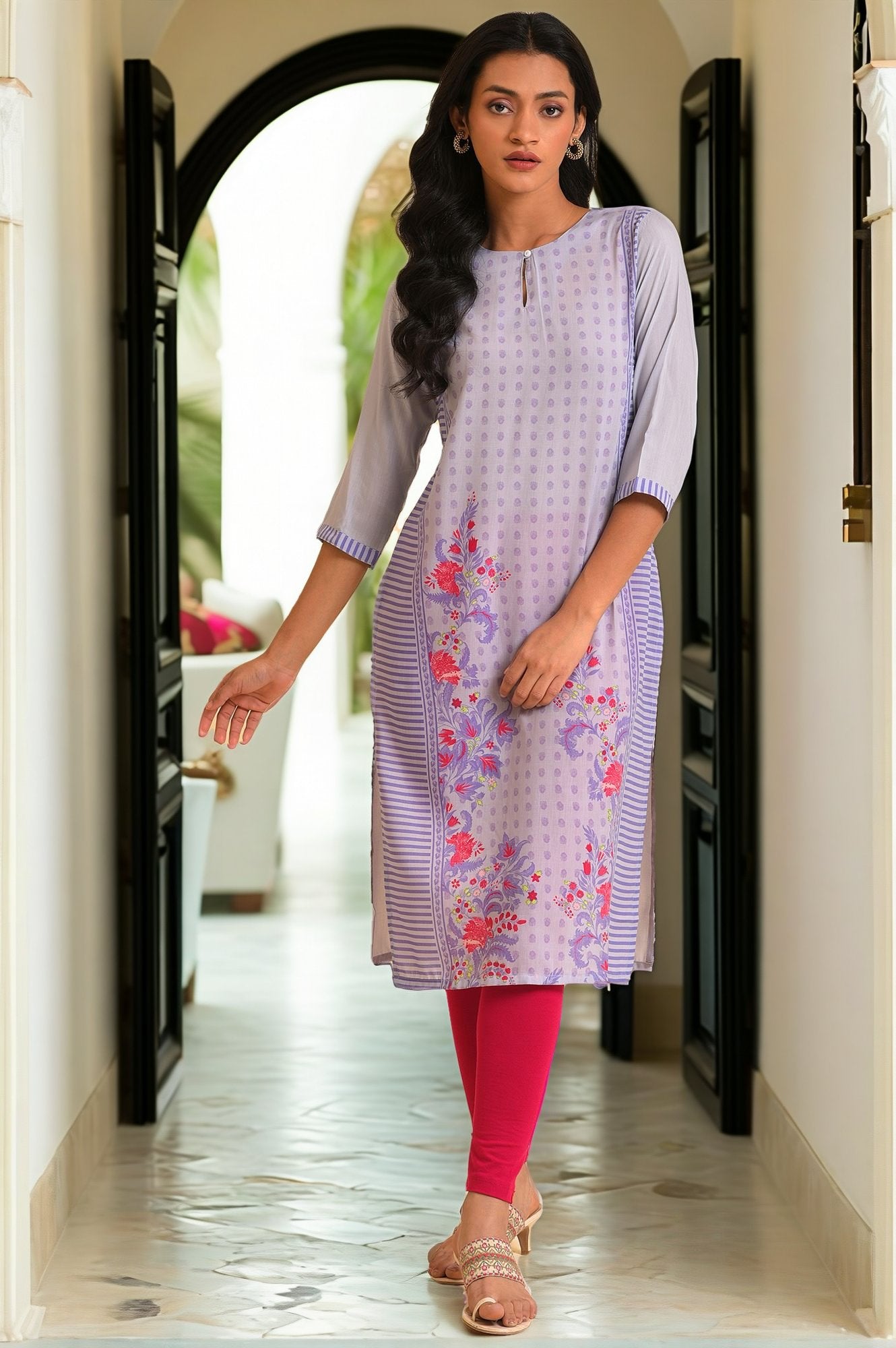 Kurti Tops And Leggings For Girls Buy Purple Print Mix Kurta
