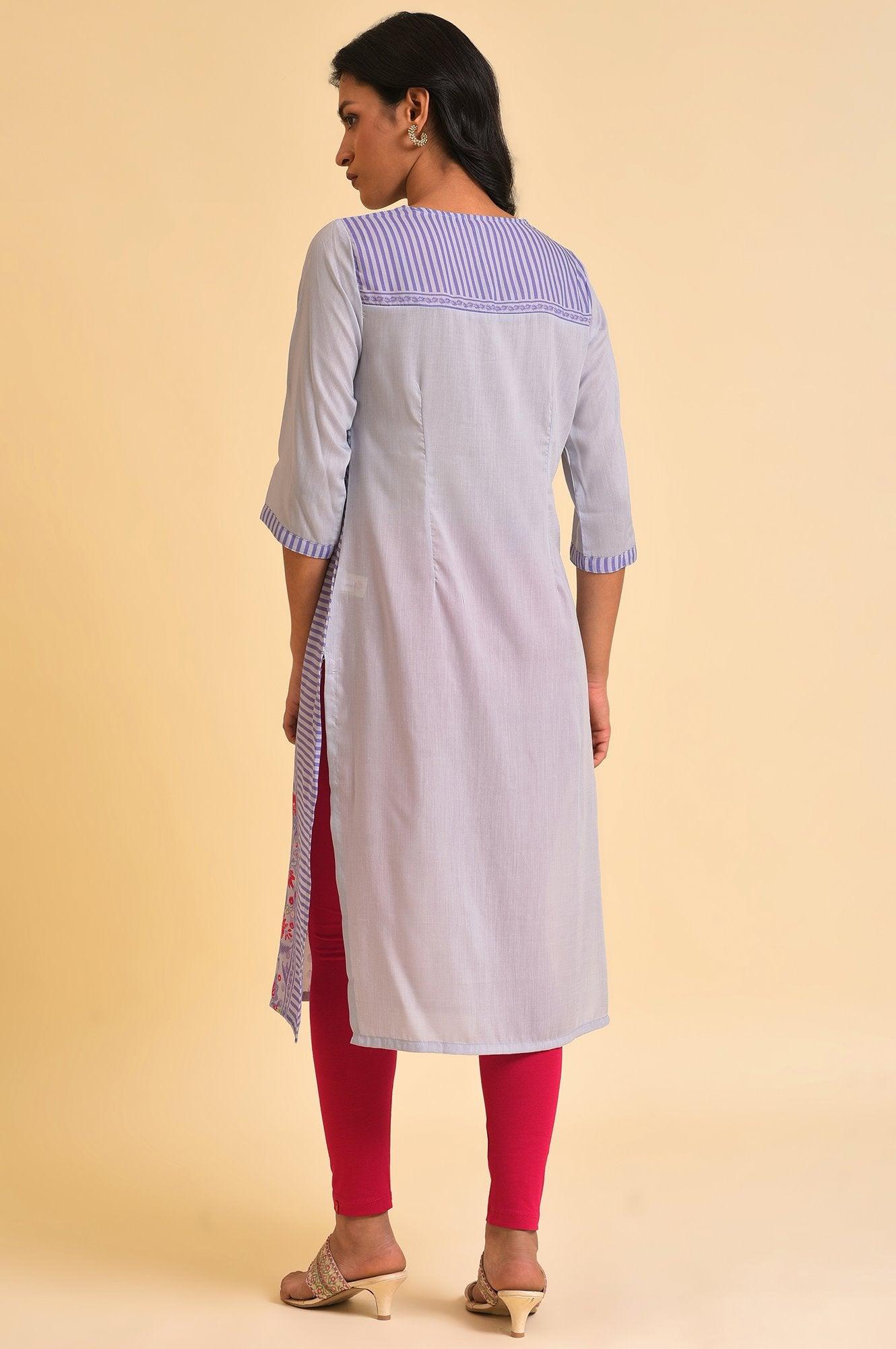 Purple Print Mix kurta & Tights Set - wforwoman