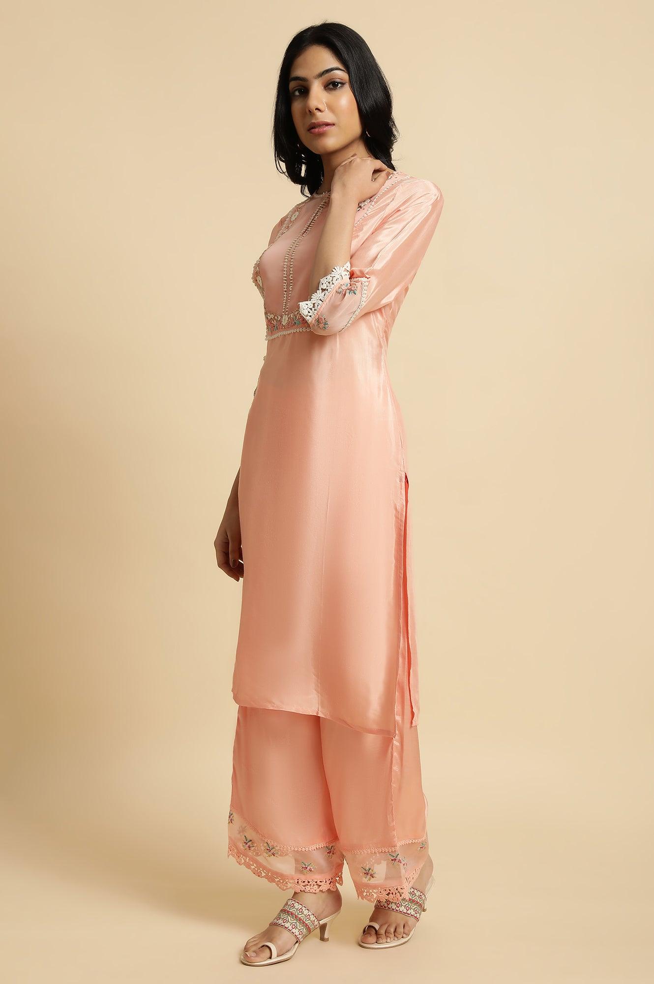 Pink Embroidered kurta Set - wforwoman