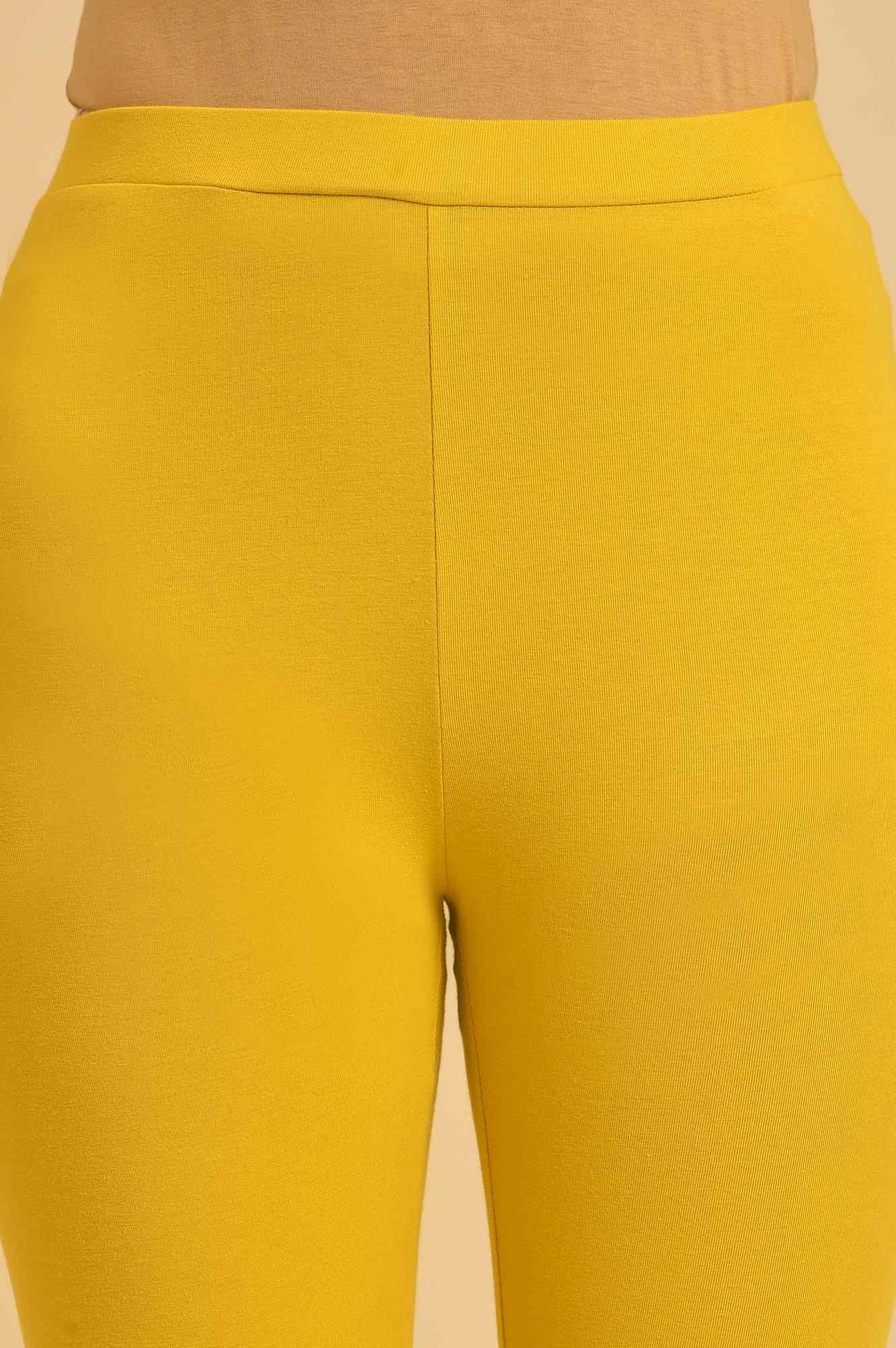 Yellow Printed kurta, Tights & Dupatta Set - wforwoman