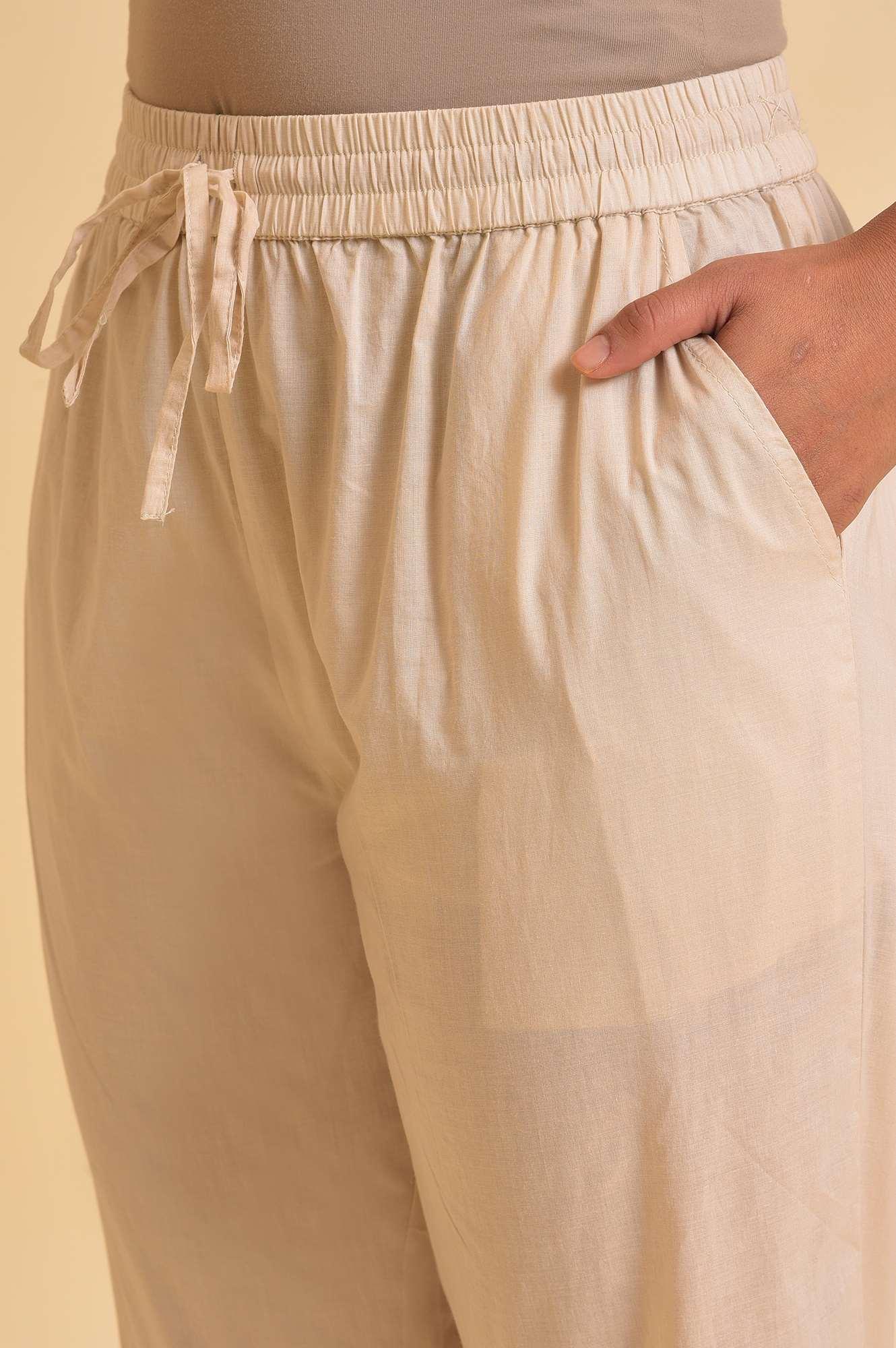 Beige Glitter Printed kurta & Pants Set - wforwoman