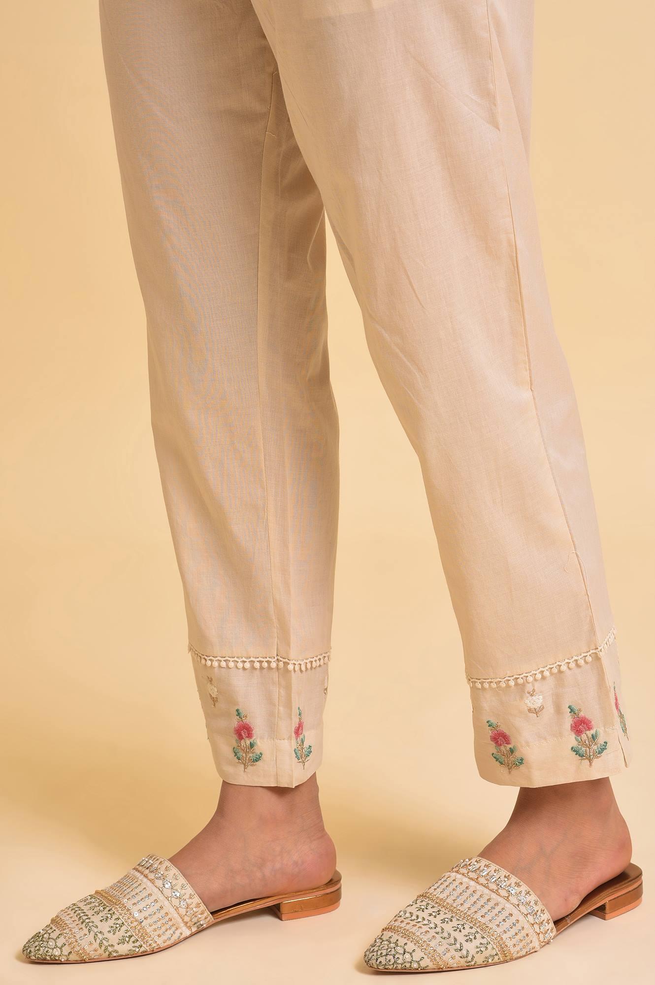 Beige Glitter Printed kurta & Pants Set - wforwoman