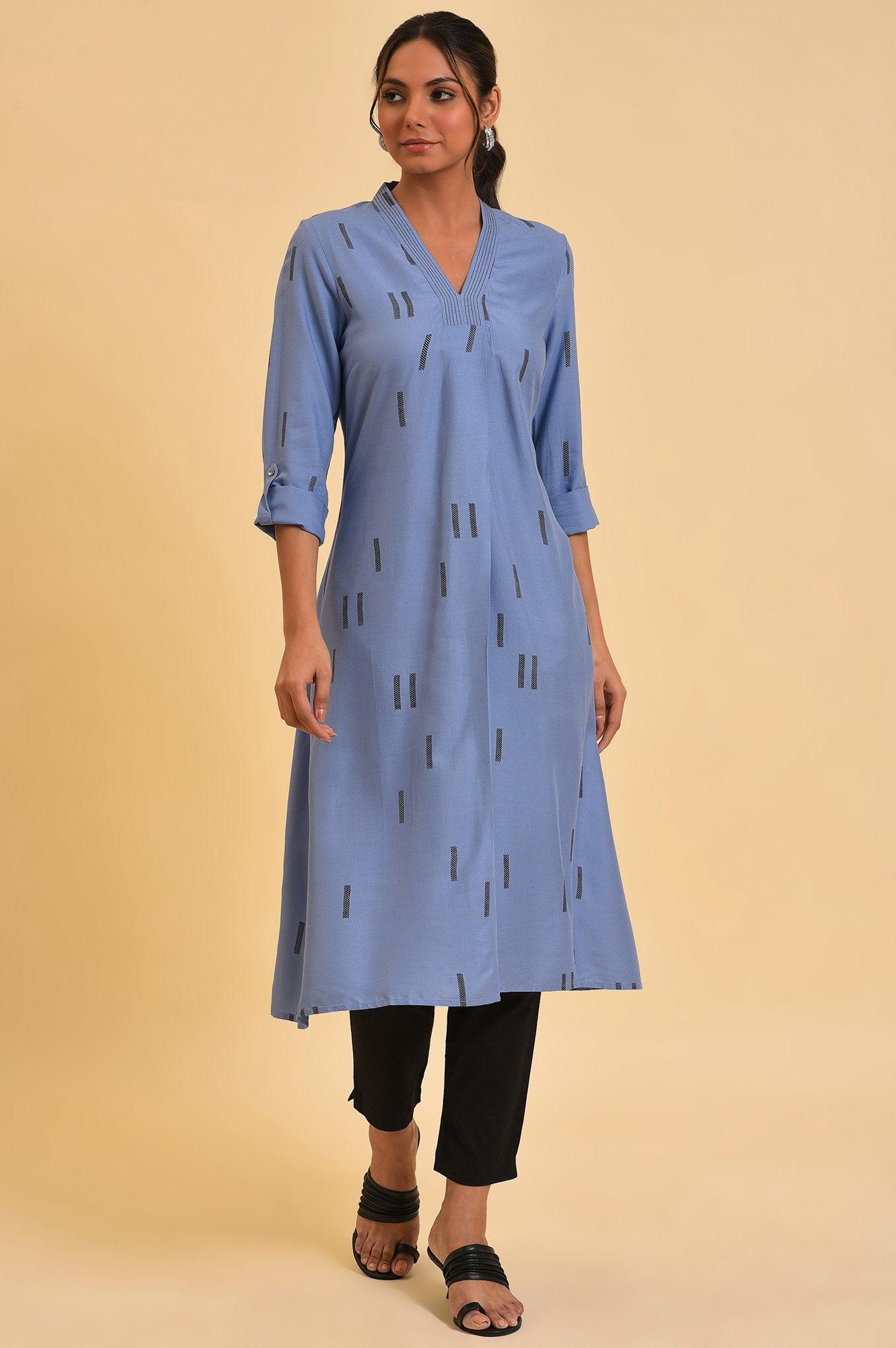 Blue Geometric Print kurta & Pants Set - wforwoman