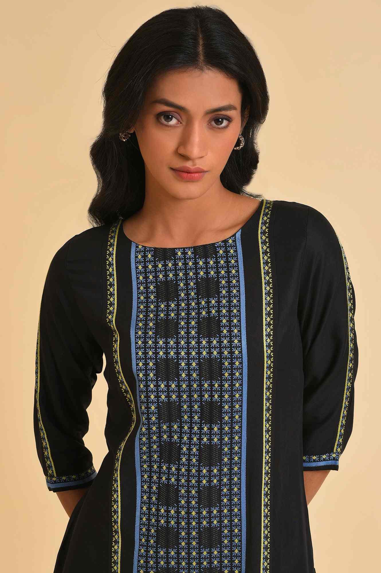 Black Printed kurta & Tights Set - wforwoman