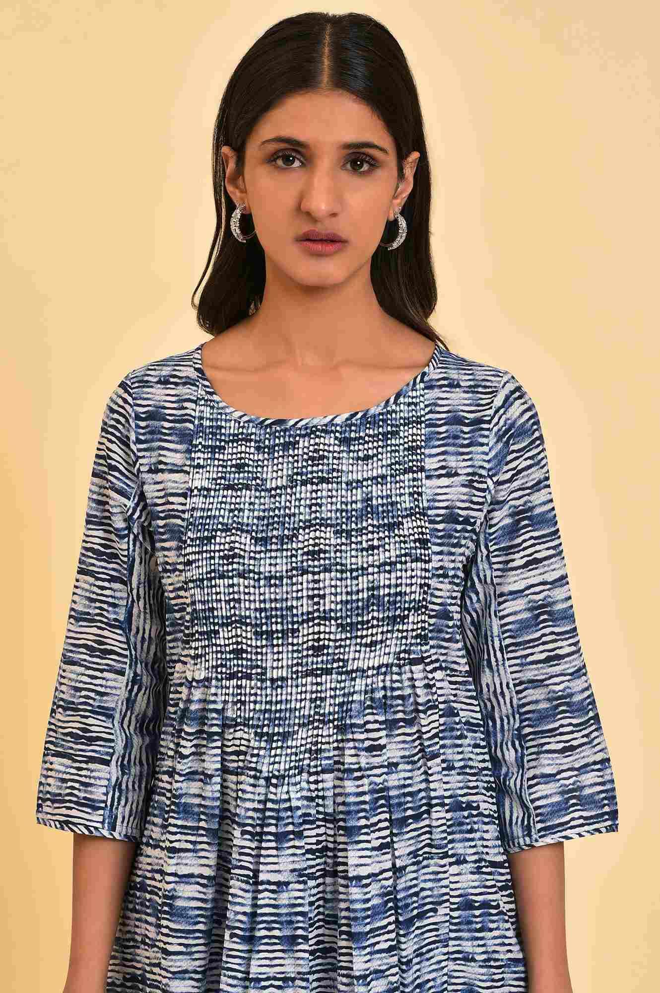 Blue Printed Contemporary Co-Ord Set - wforwoman