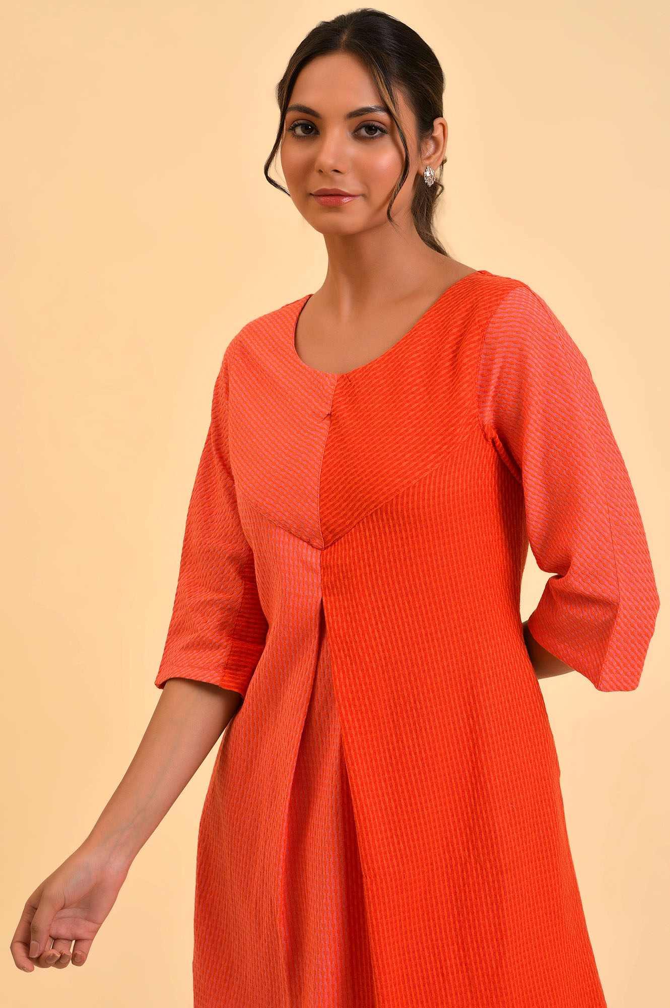 Red Dual Tone Cotton kurta & Slim Pants Co-Ord Set - wforwoman