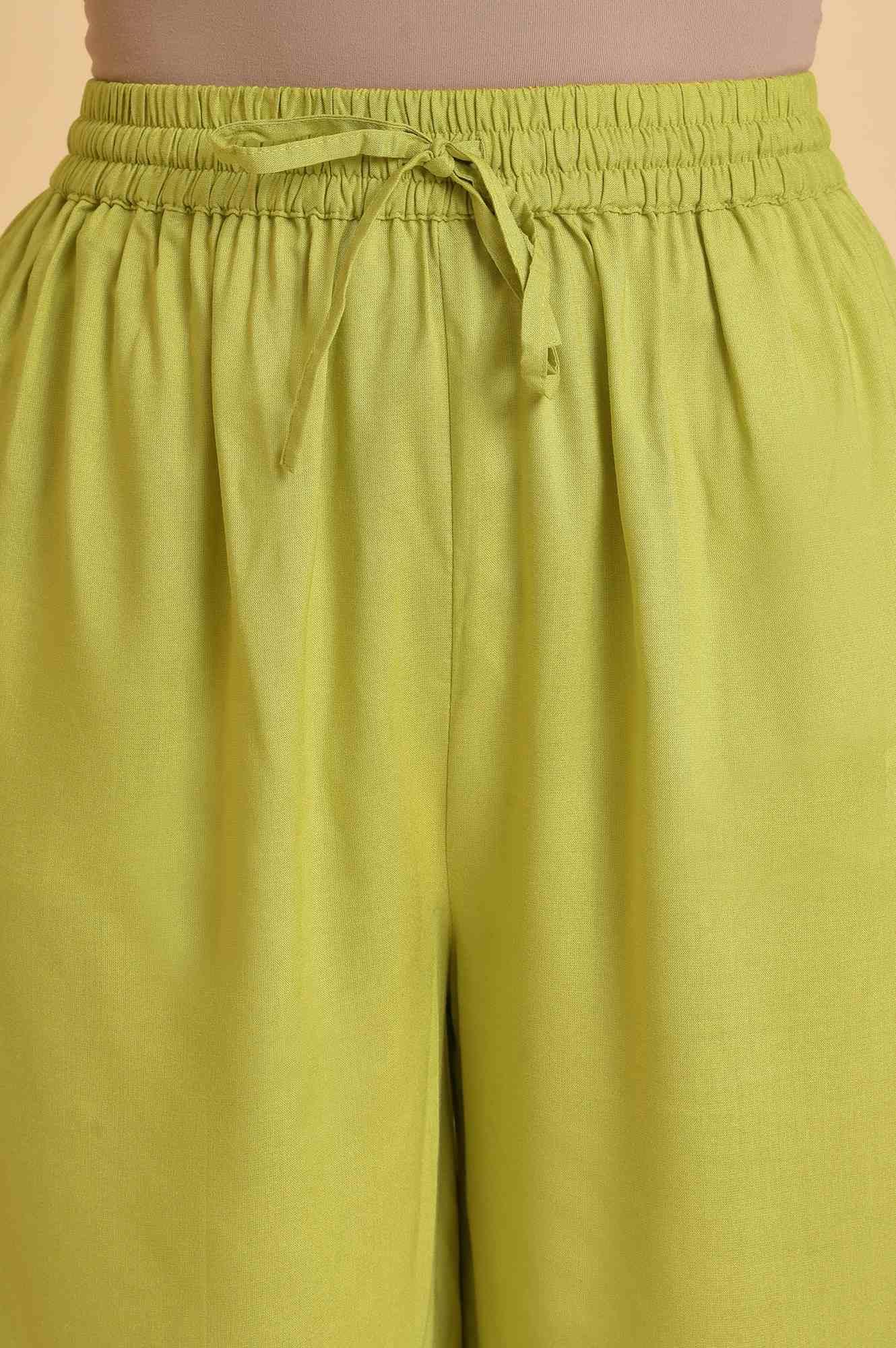 Light Green Textured Cotton Embroidered kurta, Parallel Pants & Dupatta Set - wforwoman