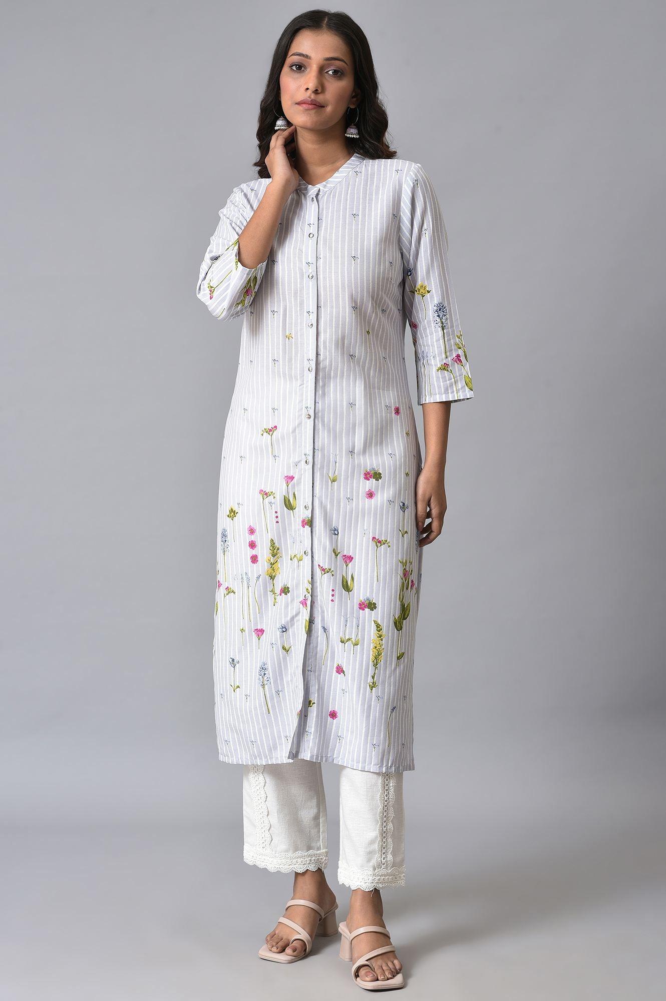 Light Blue Floral Printer Summer kurta Set - wforwoman