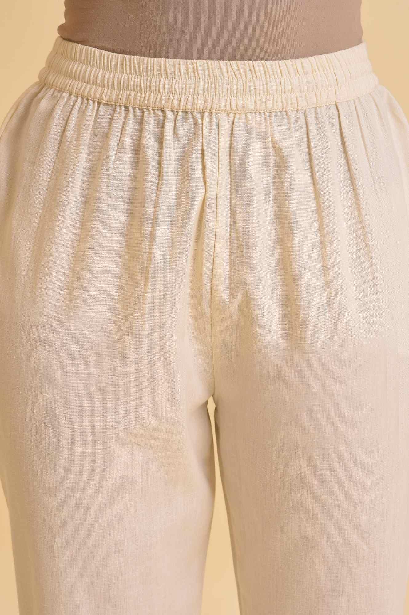 Ecru Glitter Printed Angrakha kurta & Pants Set - wforwoman