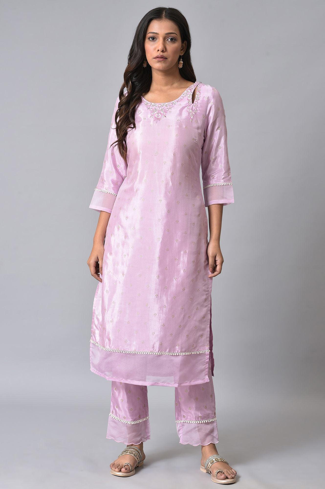 Light Purple Embroidered kurta Set - wforwoman