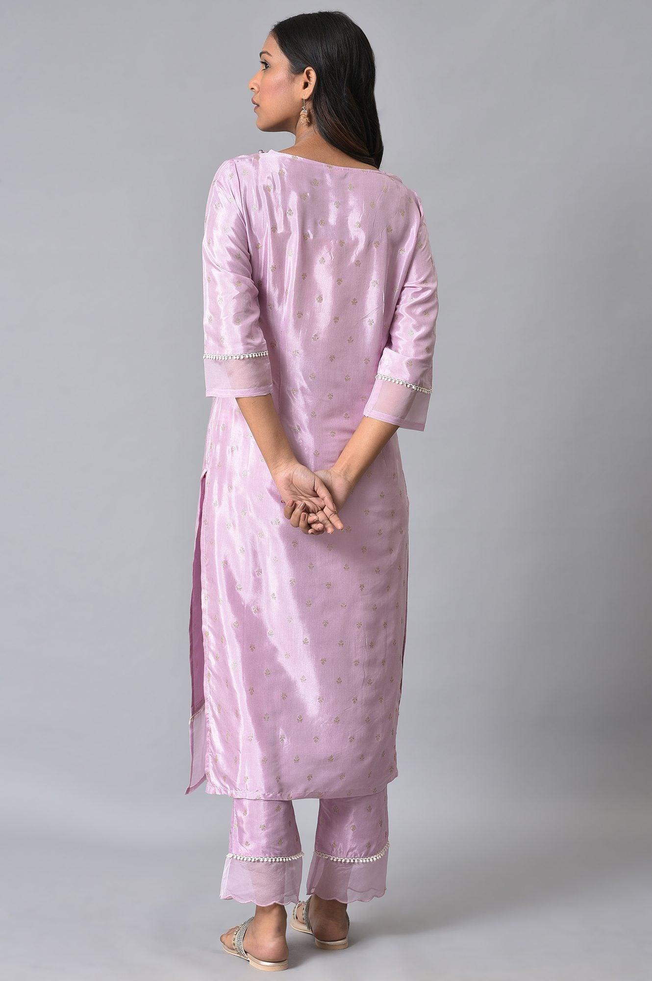 Light Purple Embroidered kurta Set - wforwoman