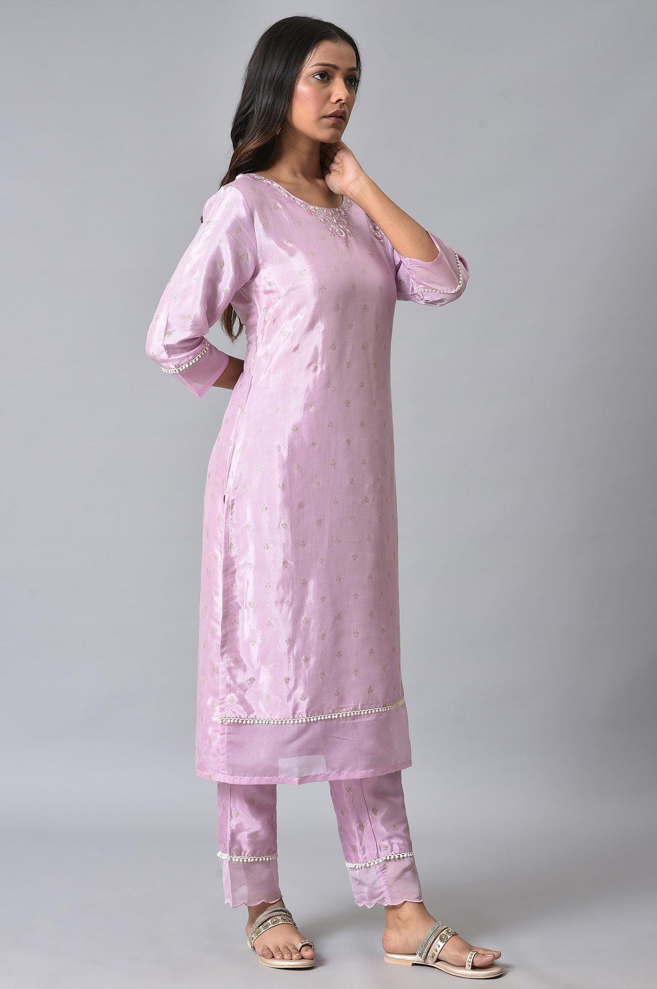 Light Purple Embroidered kurta Set - wforwoman
