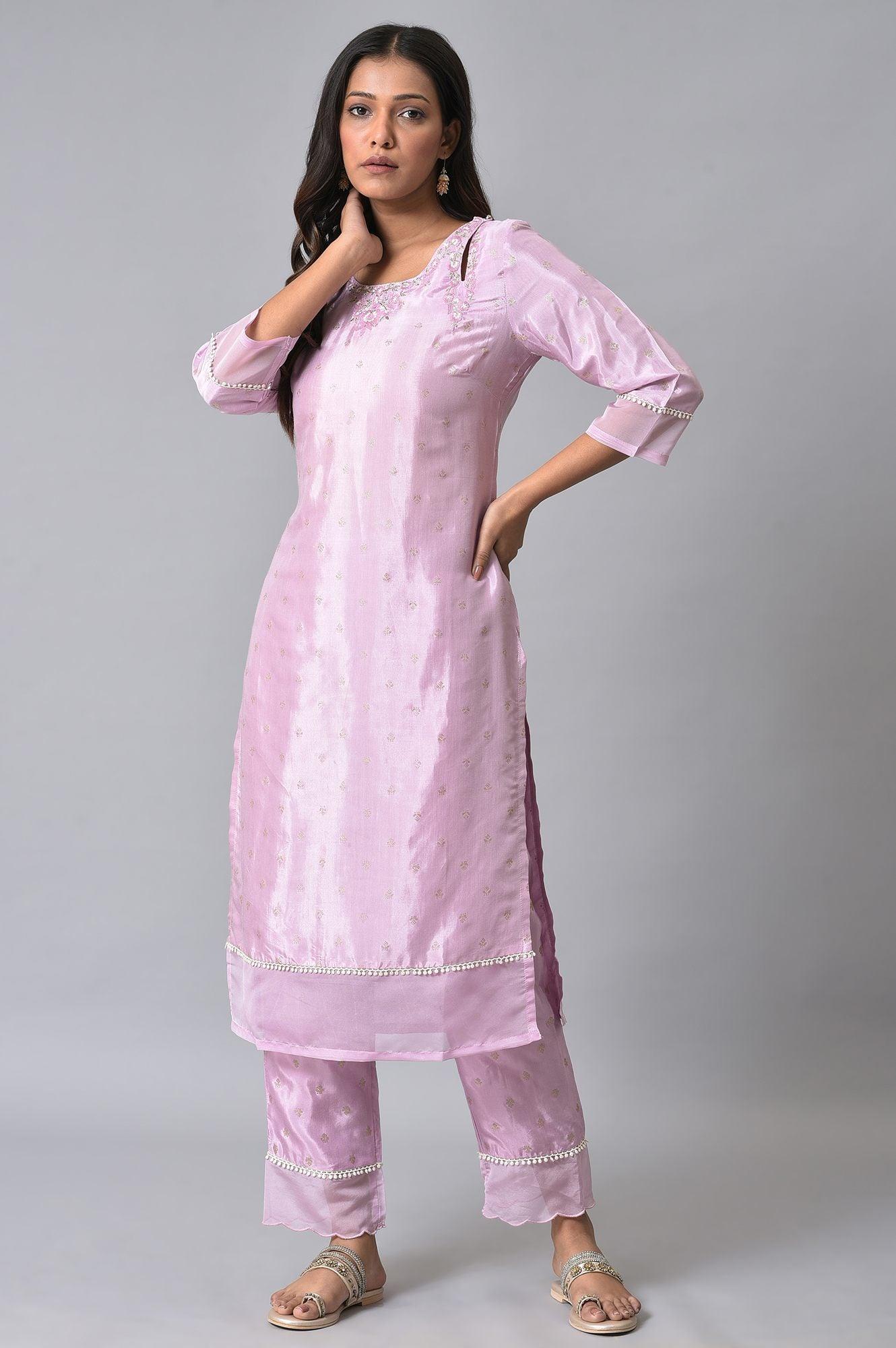 Light Purple Embroidered kurta Set - wforwoman