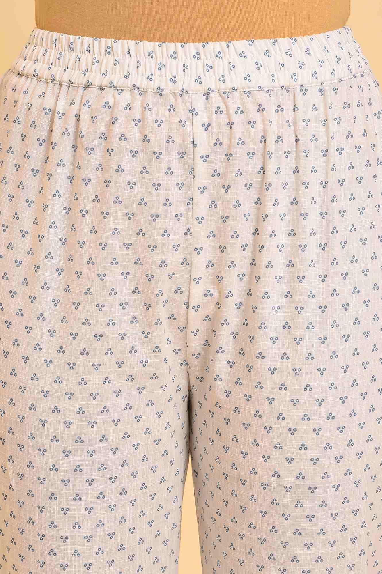 Ecru Floral Printed kurta & Pants Set - wforwoman