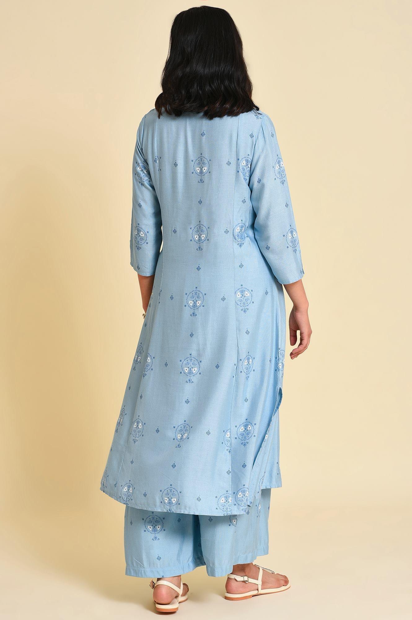 Blue Printed kurta Co-Ord Set - wforwoman