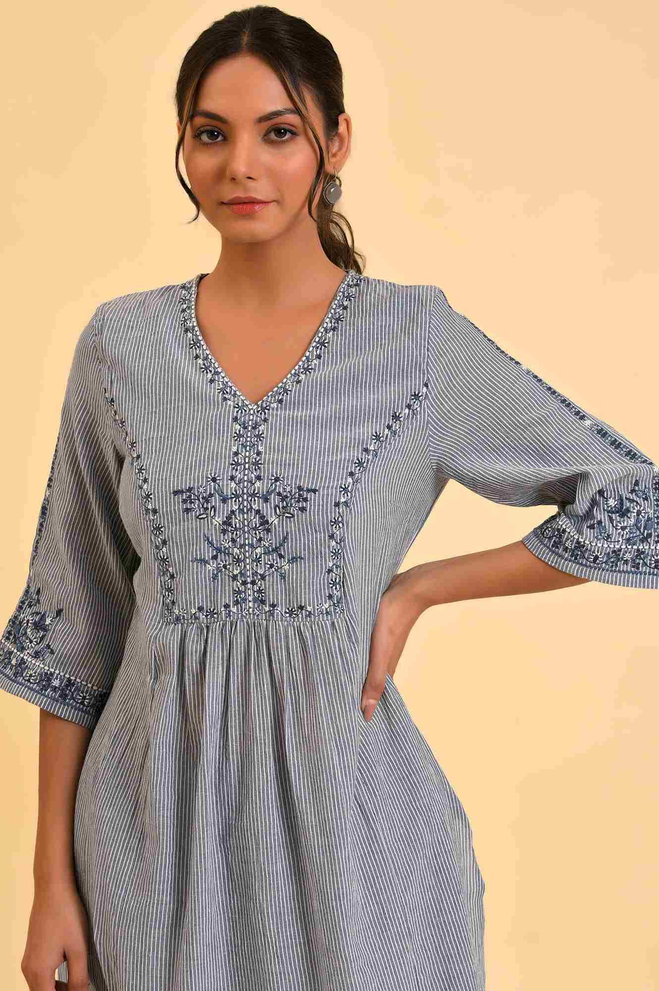 Blue Embroidered kurta & Pants Co-Ord Set - wforwoman