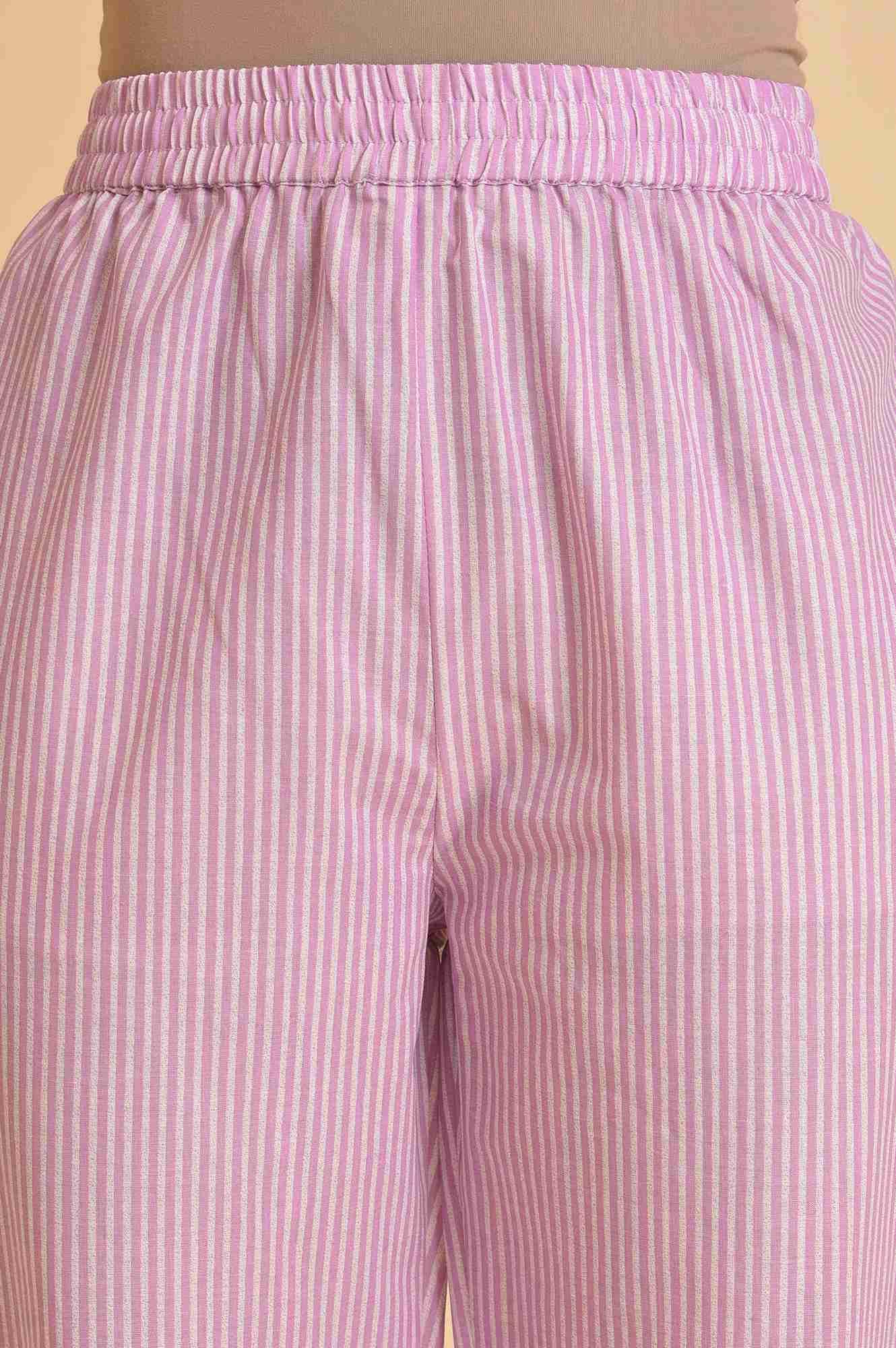 Light Purple Floral Print kurta & Pants Set - wforwoman