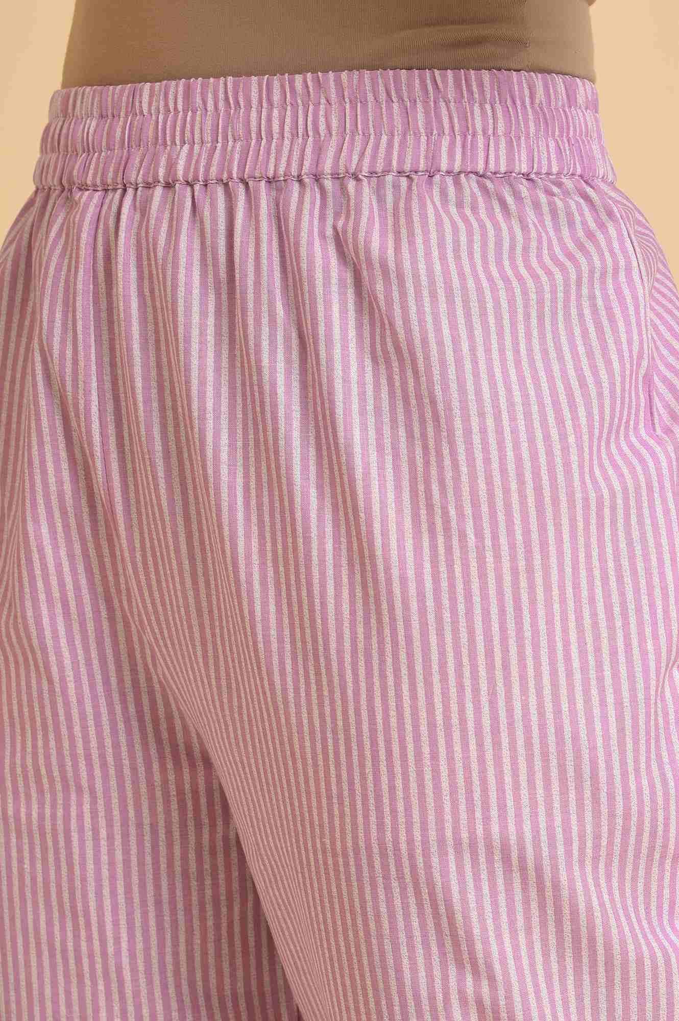 Light Purple Floral Print kurta & Pants Set - wforwoman