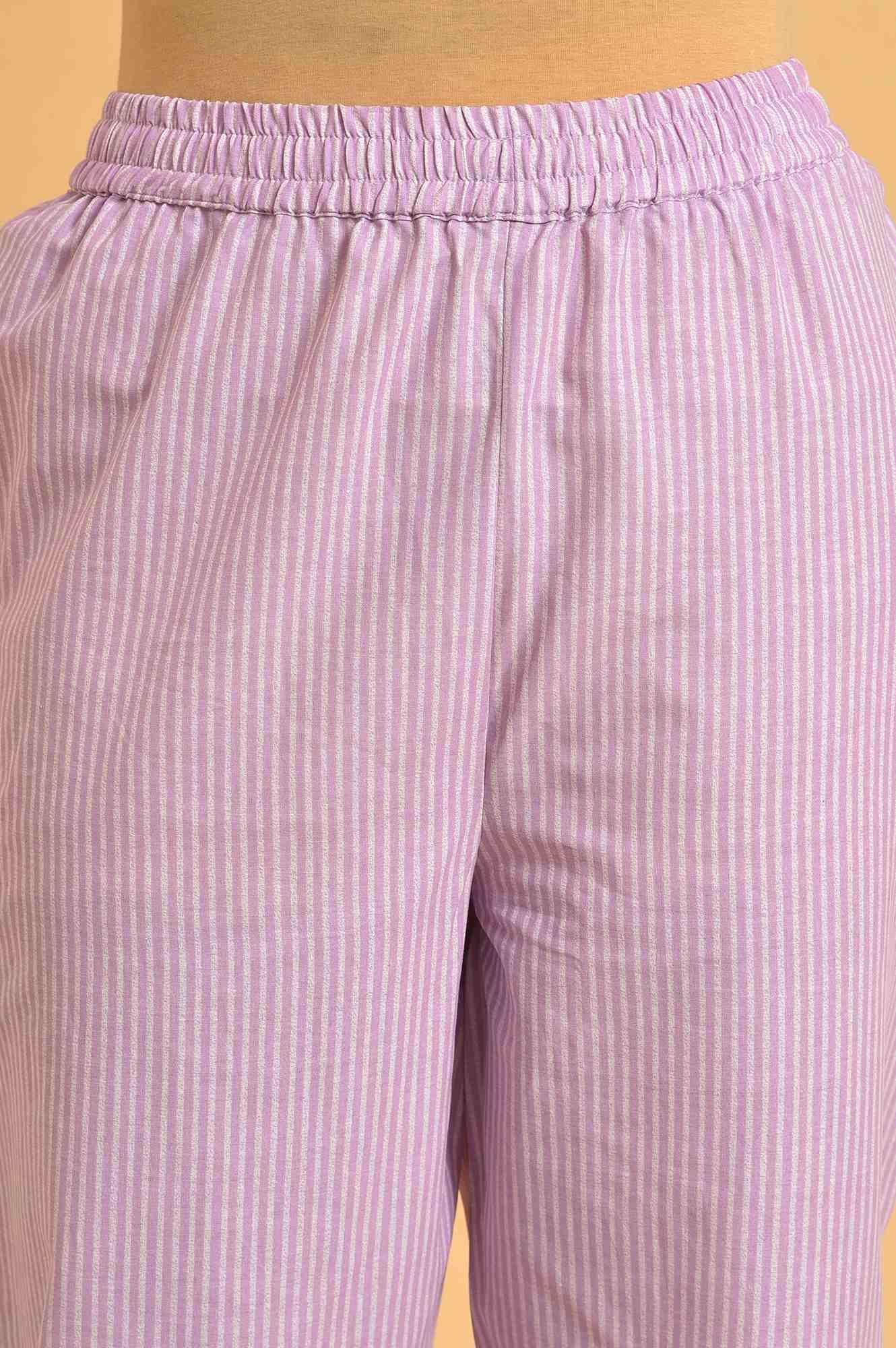 Light Purple Floral Print kurta Co-Ord Set - wforwoman