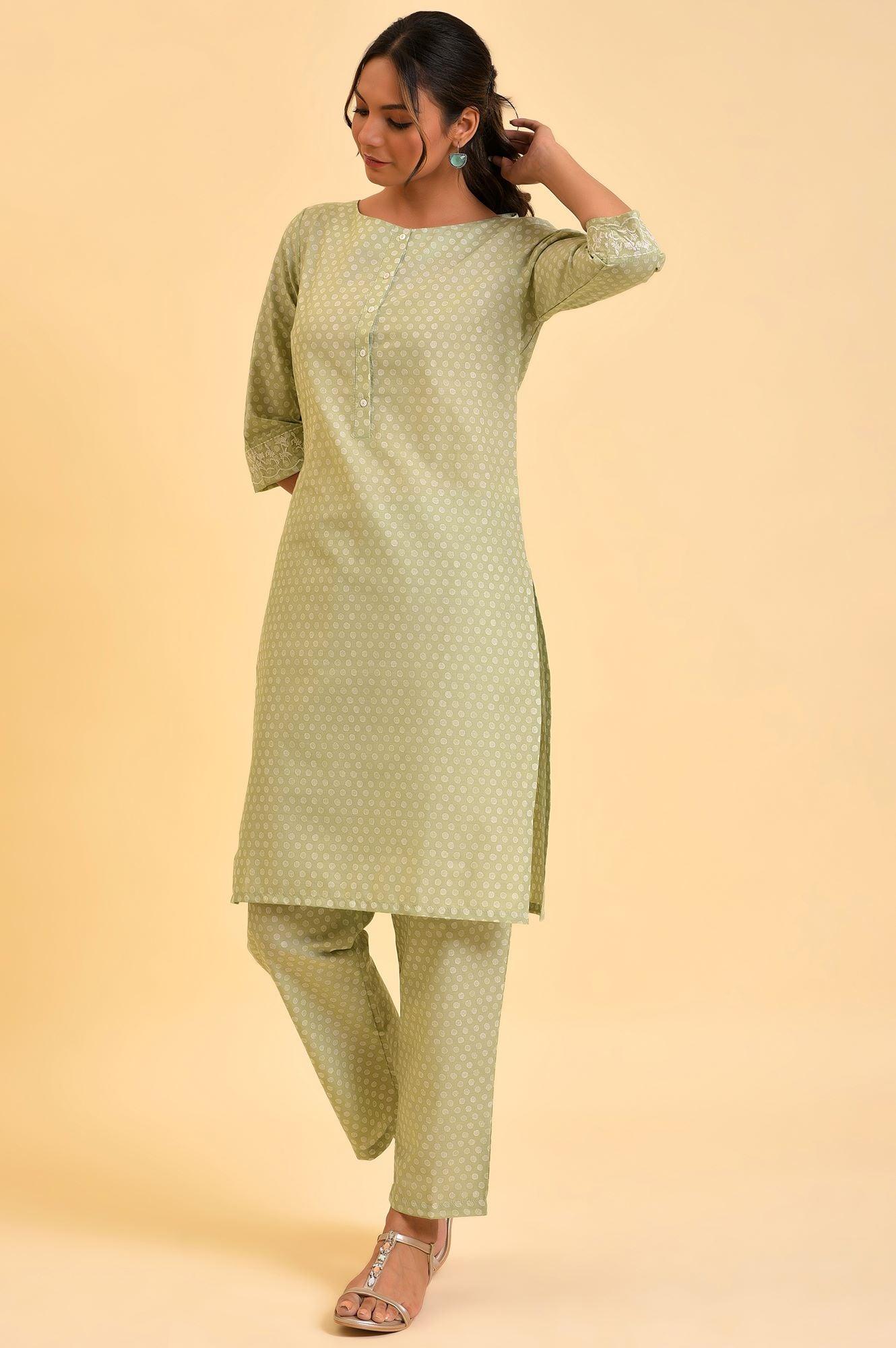 Light Green Printed kurta & Pants Co-Ord Set - wforwoman