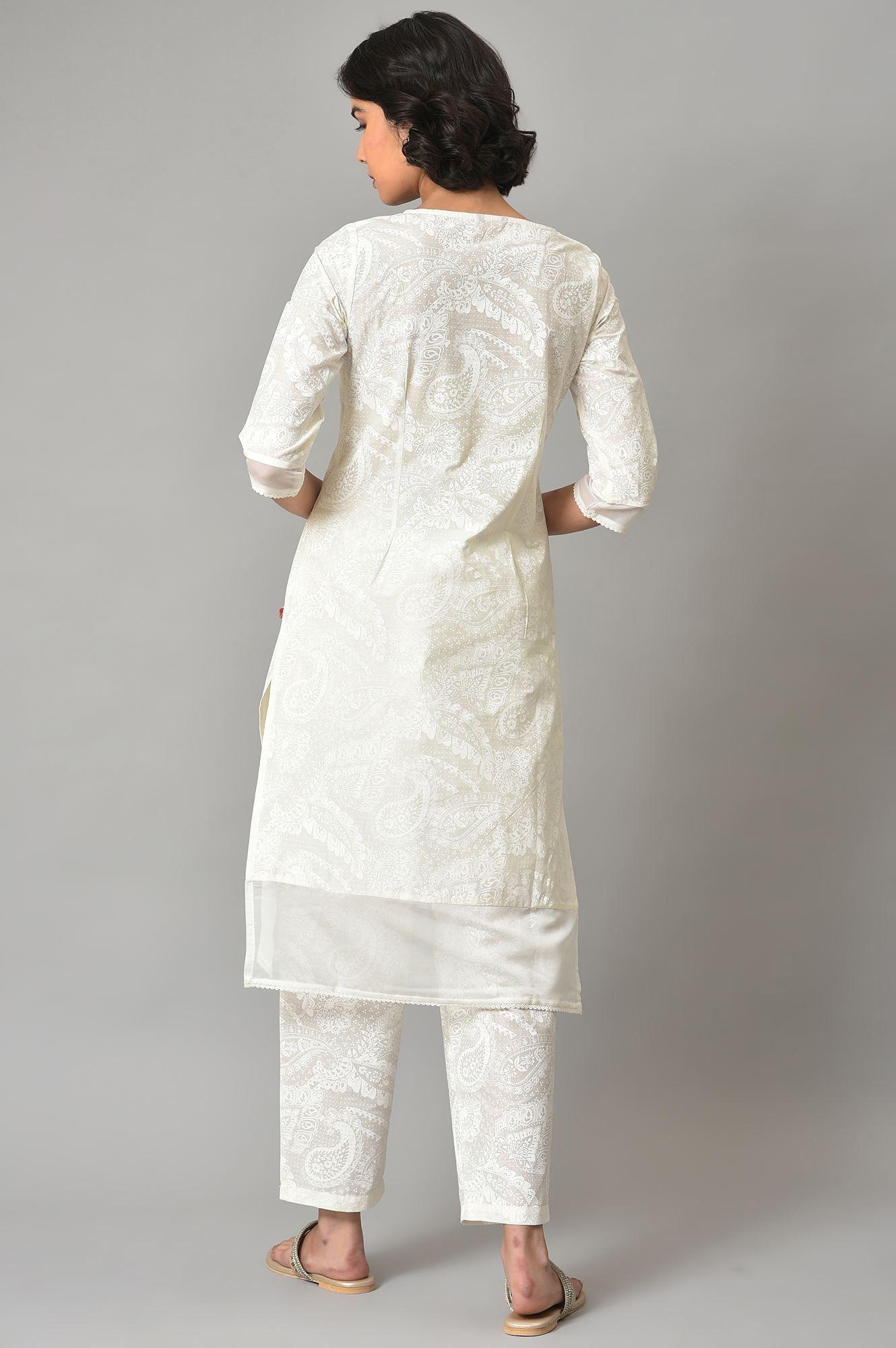 White Organza kurta And Pants Co-Ord Set - wforwoman