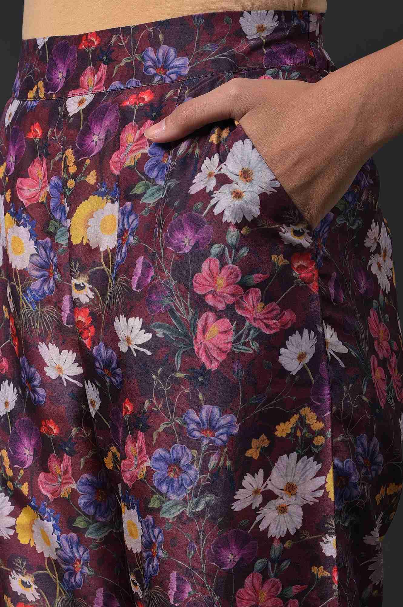 Dark Red Floral Print kurta With Straight Pants And Organza Dupatta - wforwoman