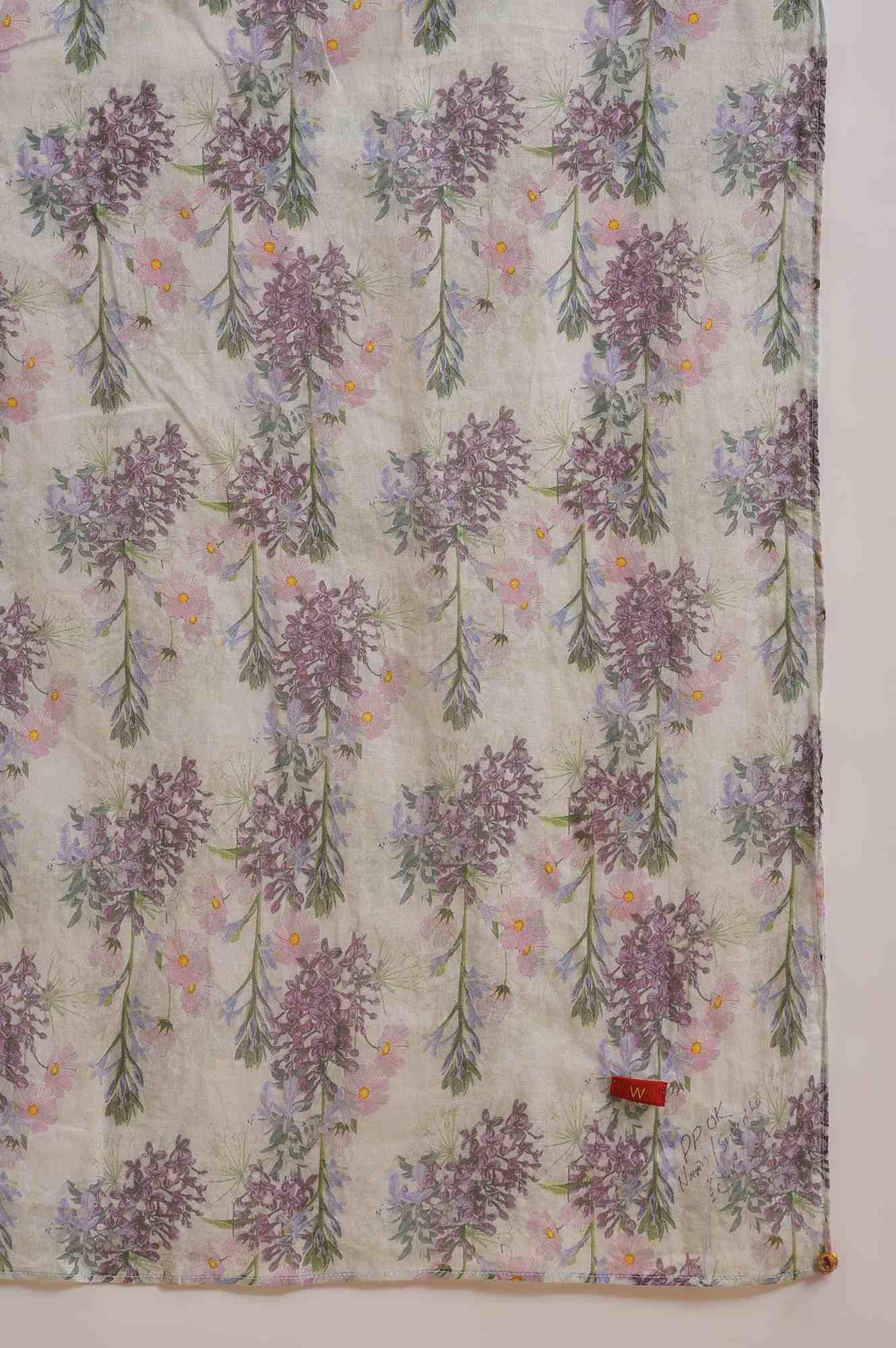 Ecru Floral Printed Cotton kurta Set - wforwoman