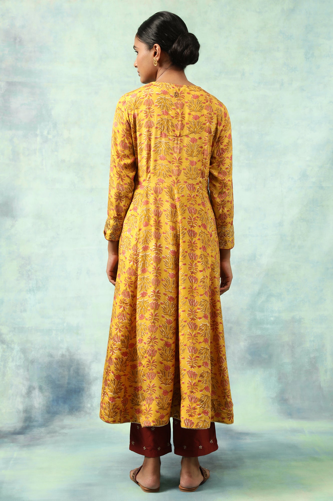 Yellow Hand Block Print Anarkali kurta