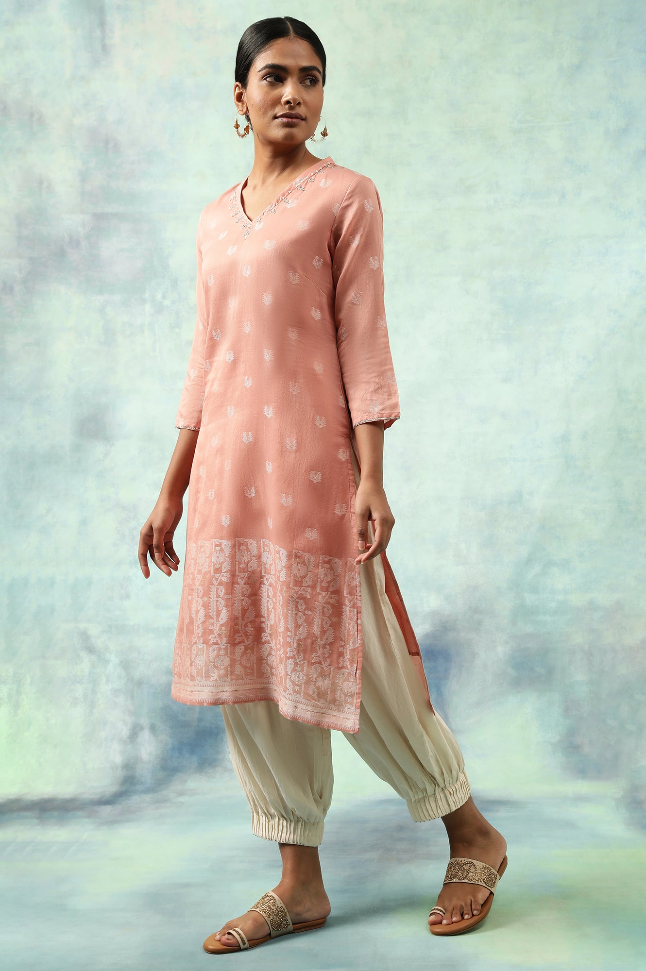Coral Cotton Silk Jacquard kurta
