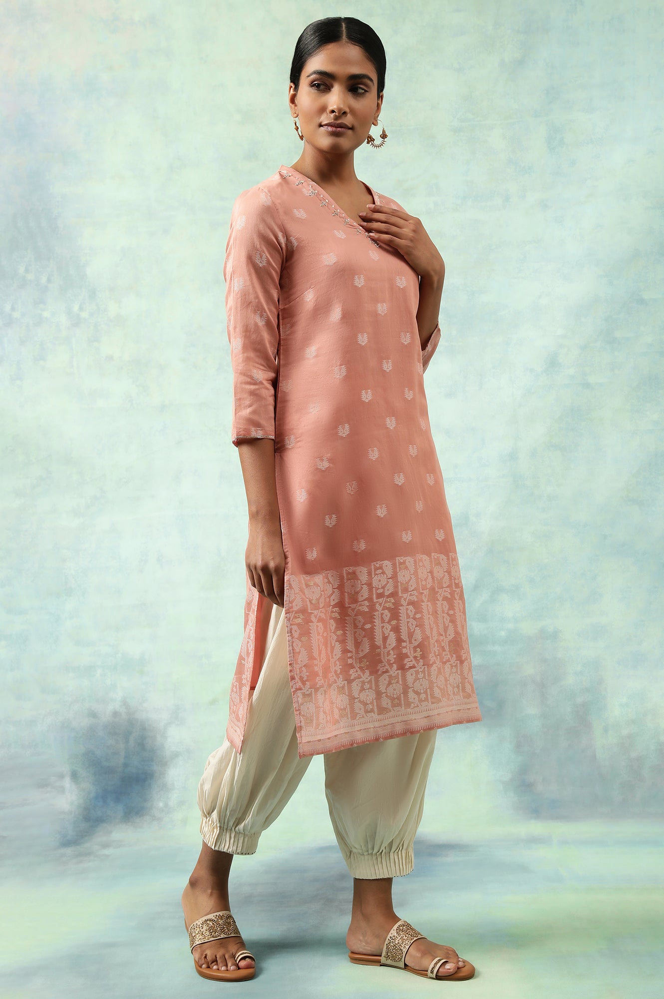 Coral Cotton Silk Jacquard kurta