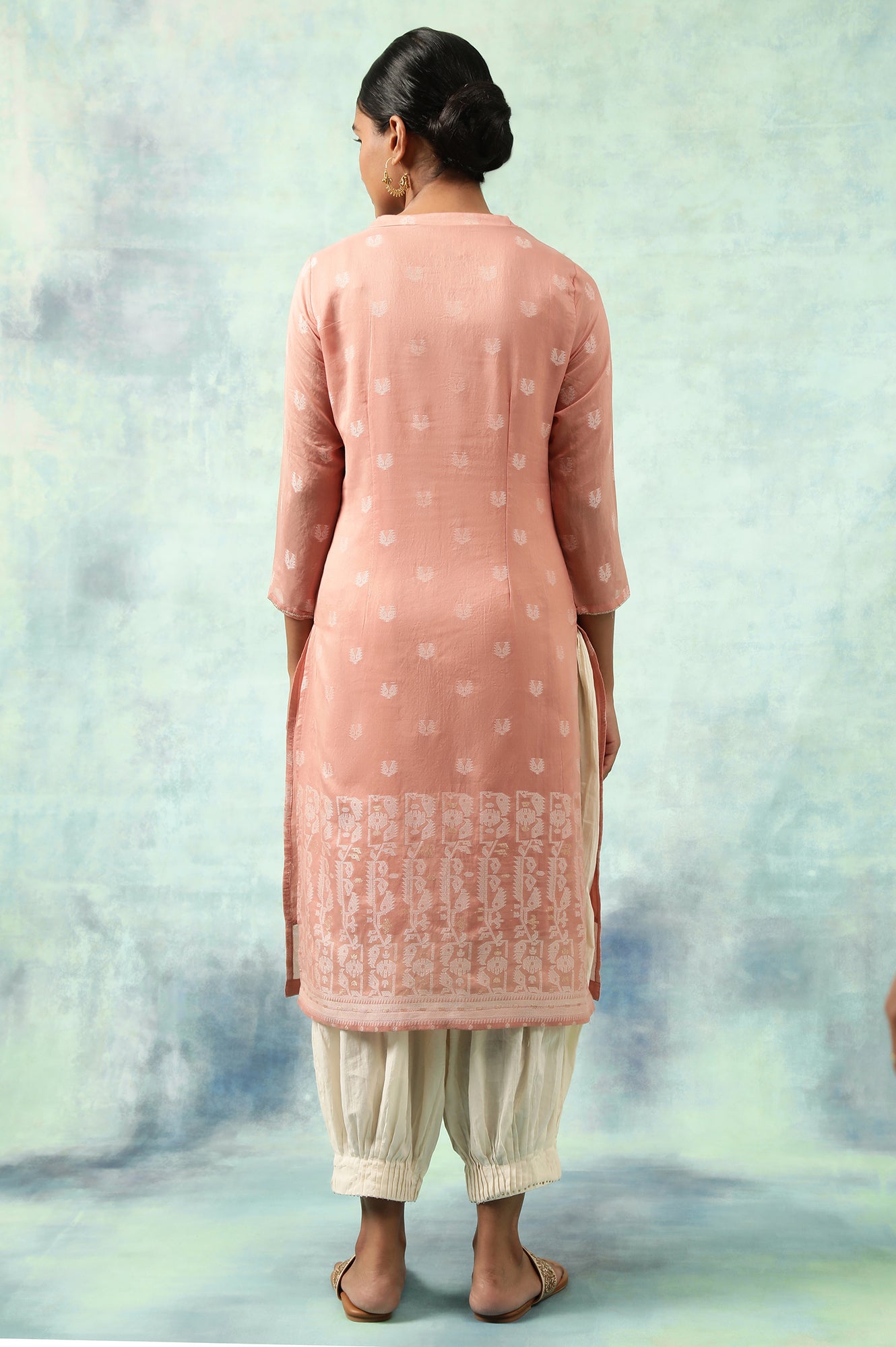 Coral Cotton Silk Jacquard kurta