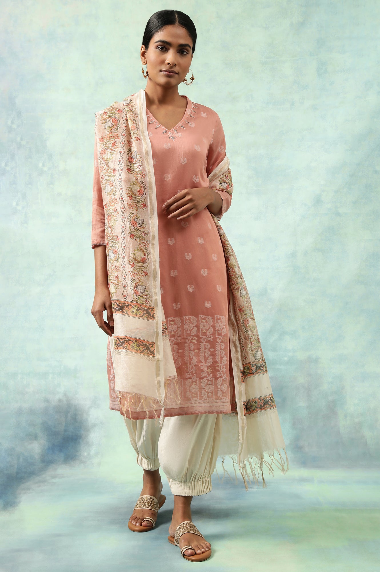 Coral Cotton Silk Jacquard kurta
