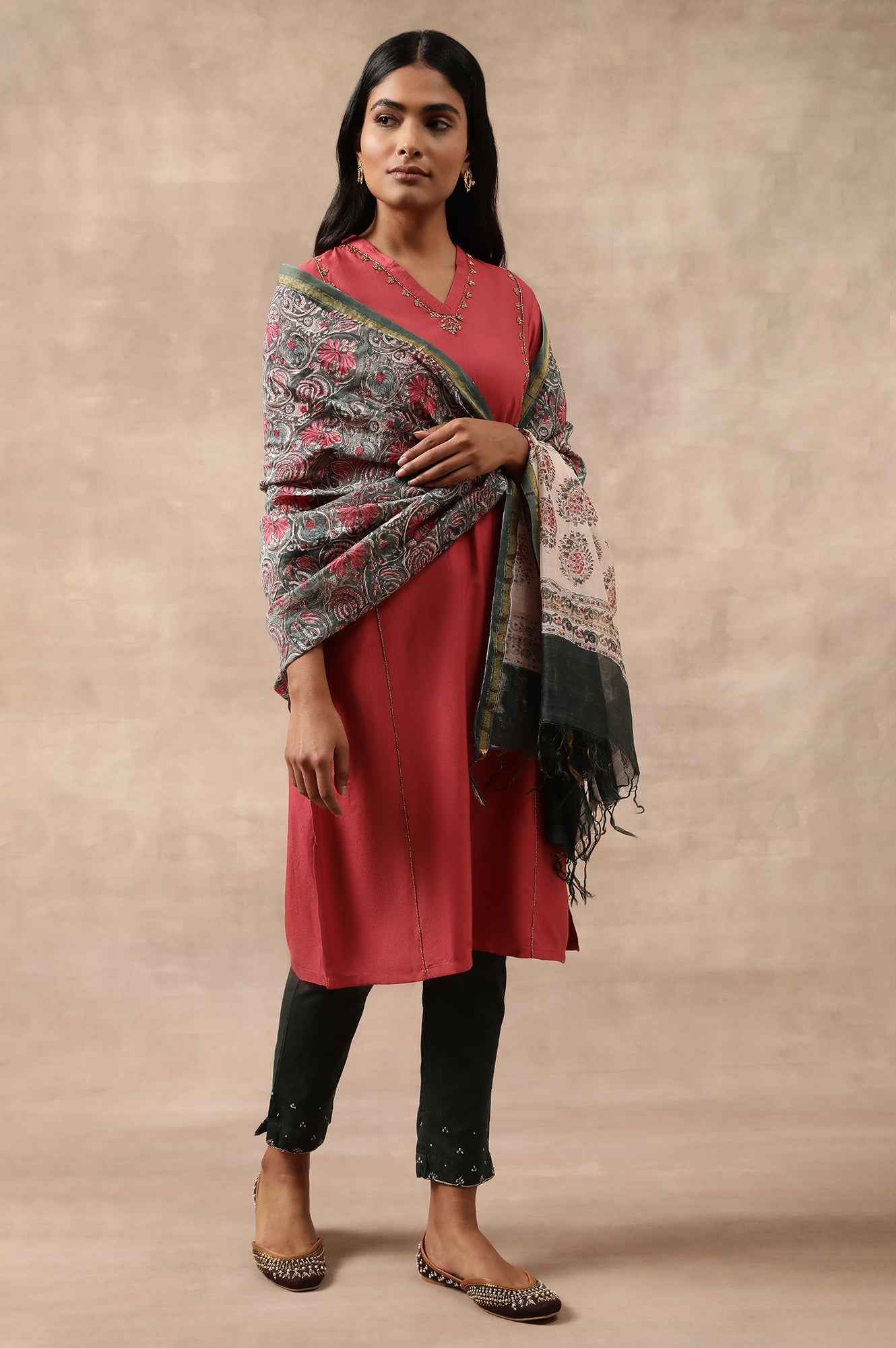 Bead Embroidered Viscose Silk Tussar kurta