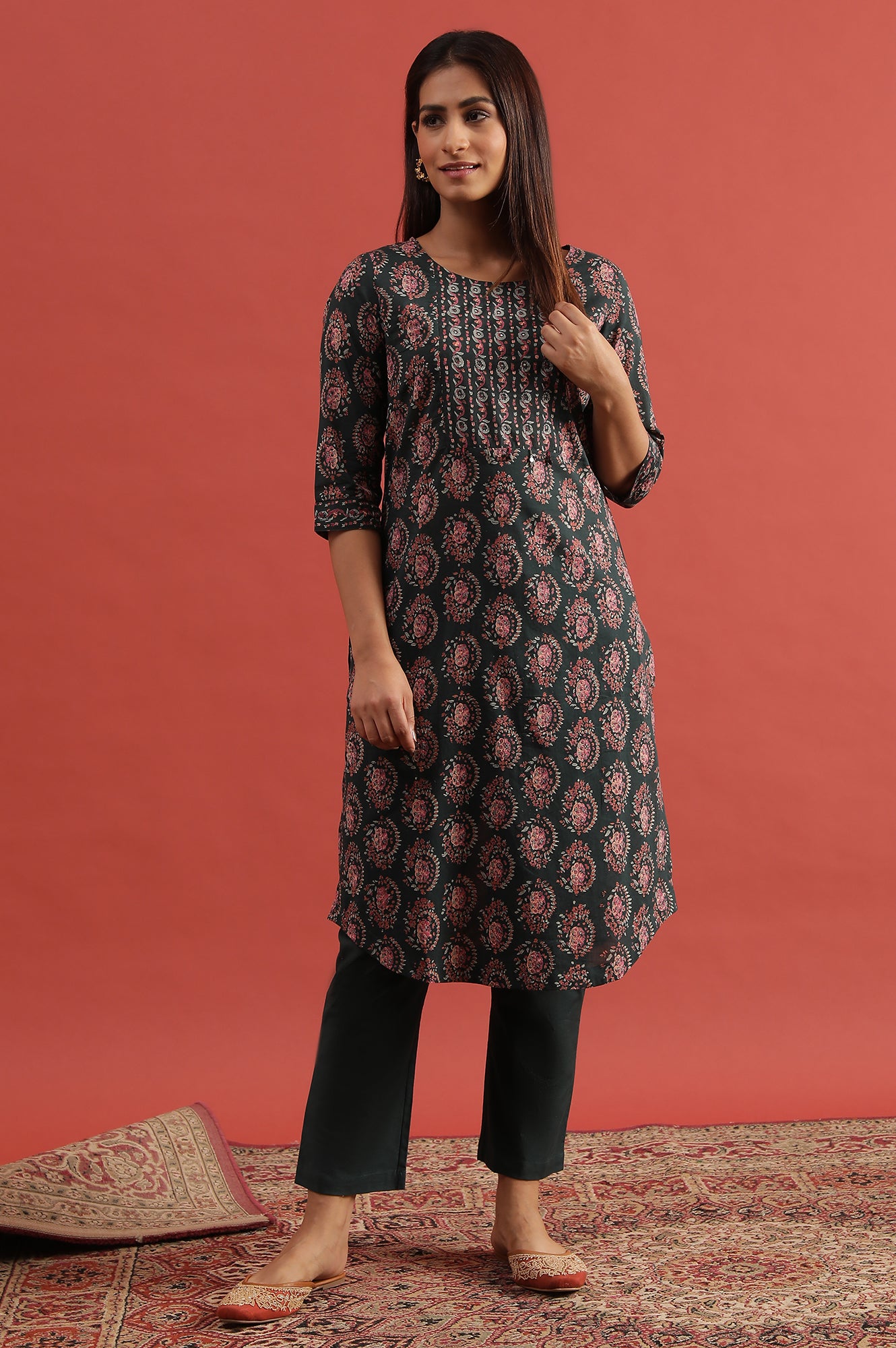 Green All-Over Buti Hand Block Print Kurta
