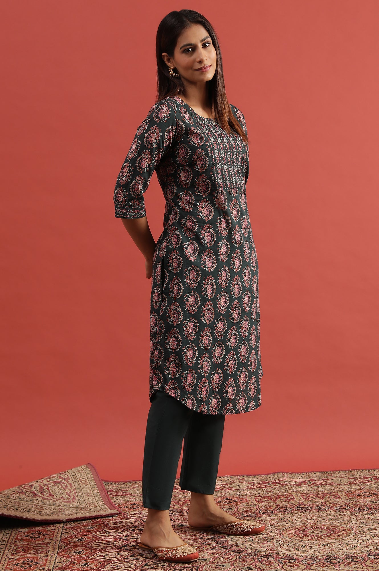 Green All-Over Buti Hand Block Print Kurta