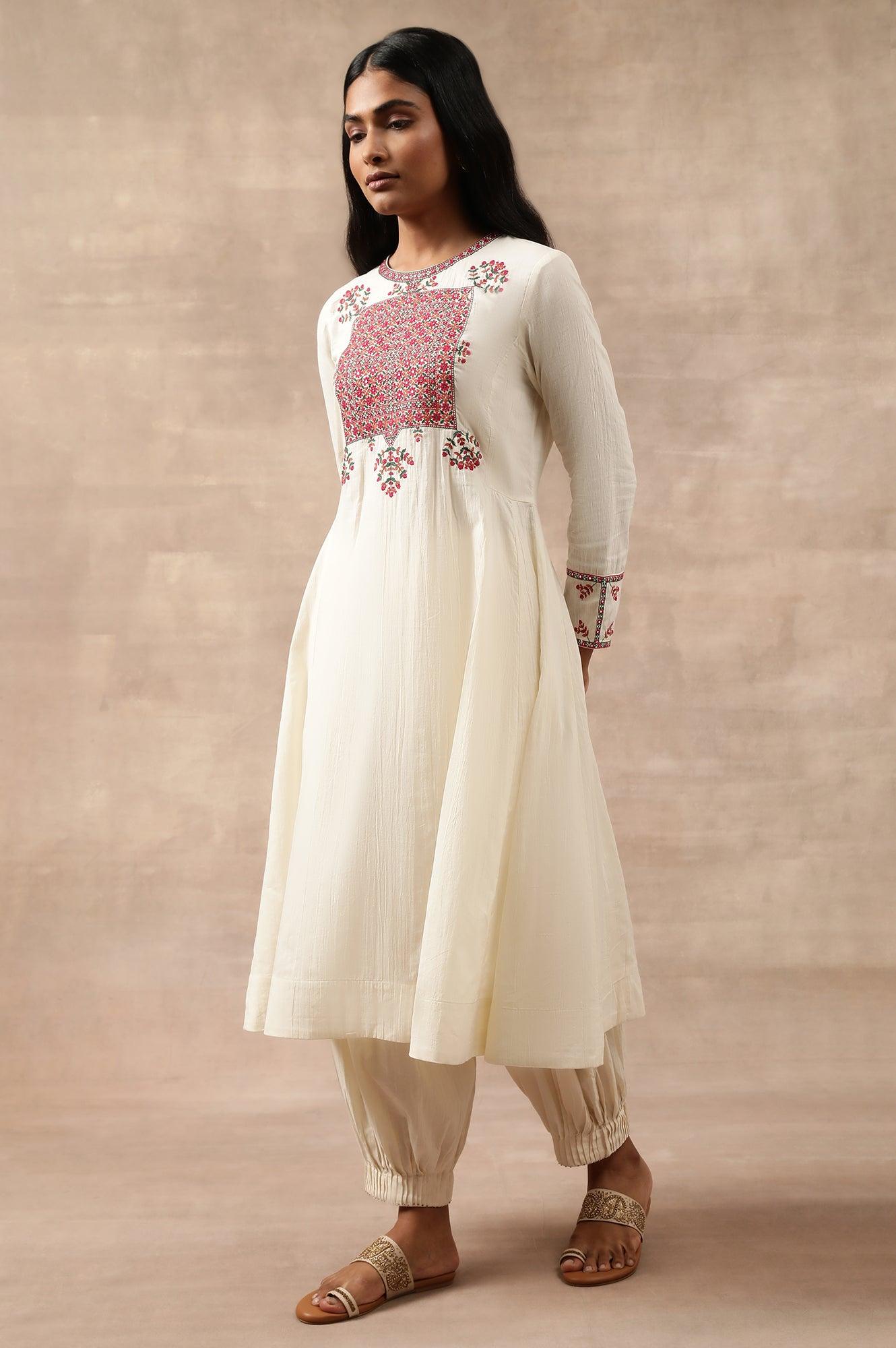 Aari Embroidered Flared kurta In Cotton Voile - wforwoman