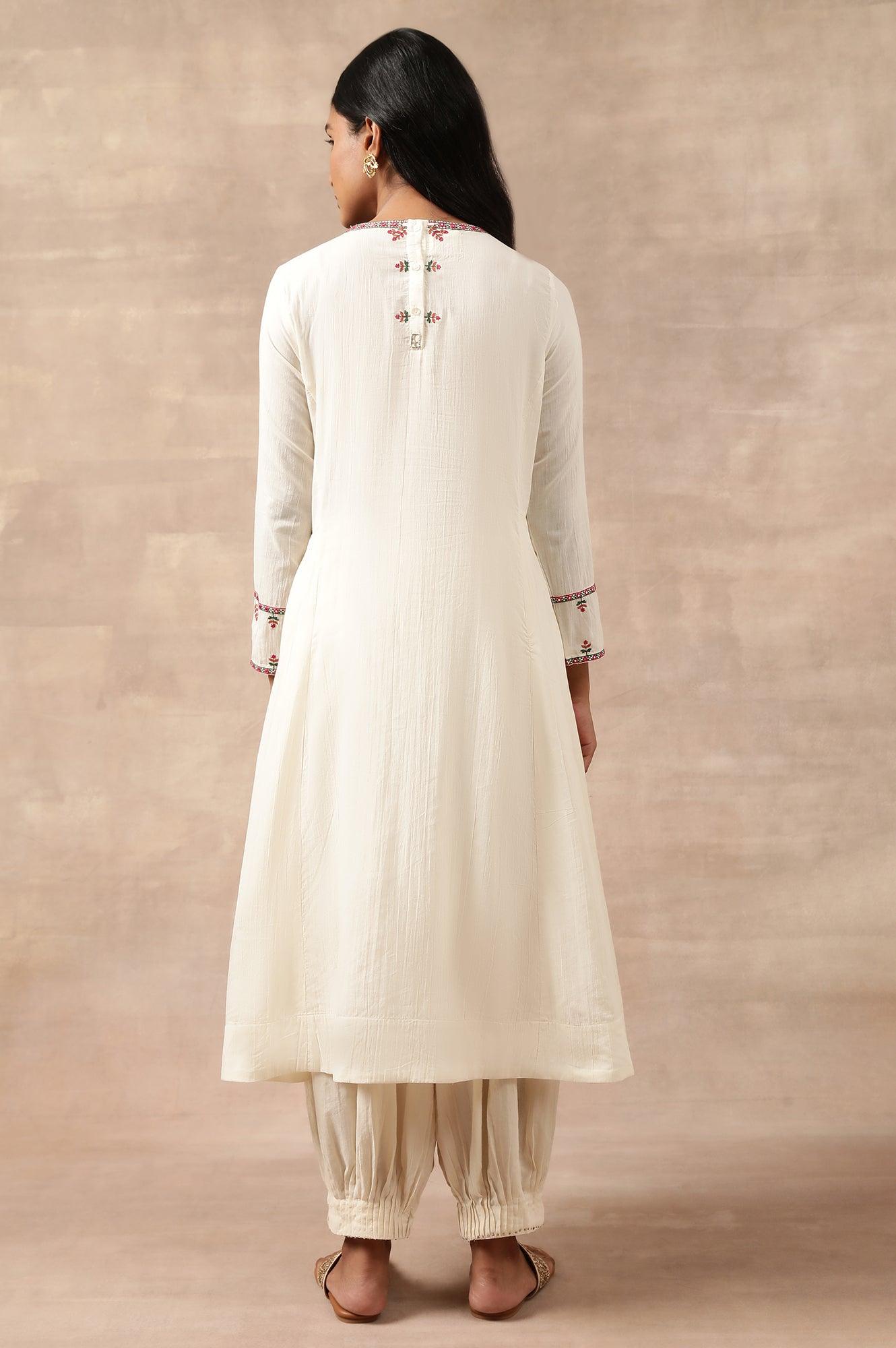 Aari Embroidered Flared kurta In Cotton Voile - wforwoman