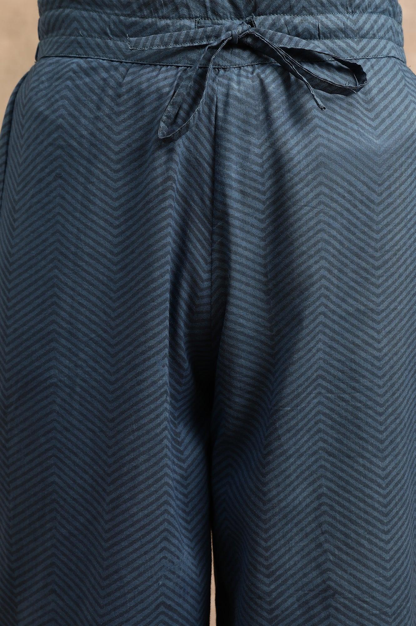 Indigo Chevaron Print Parallell Pants - wforwoman