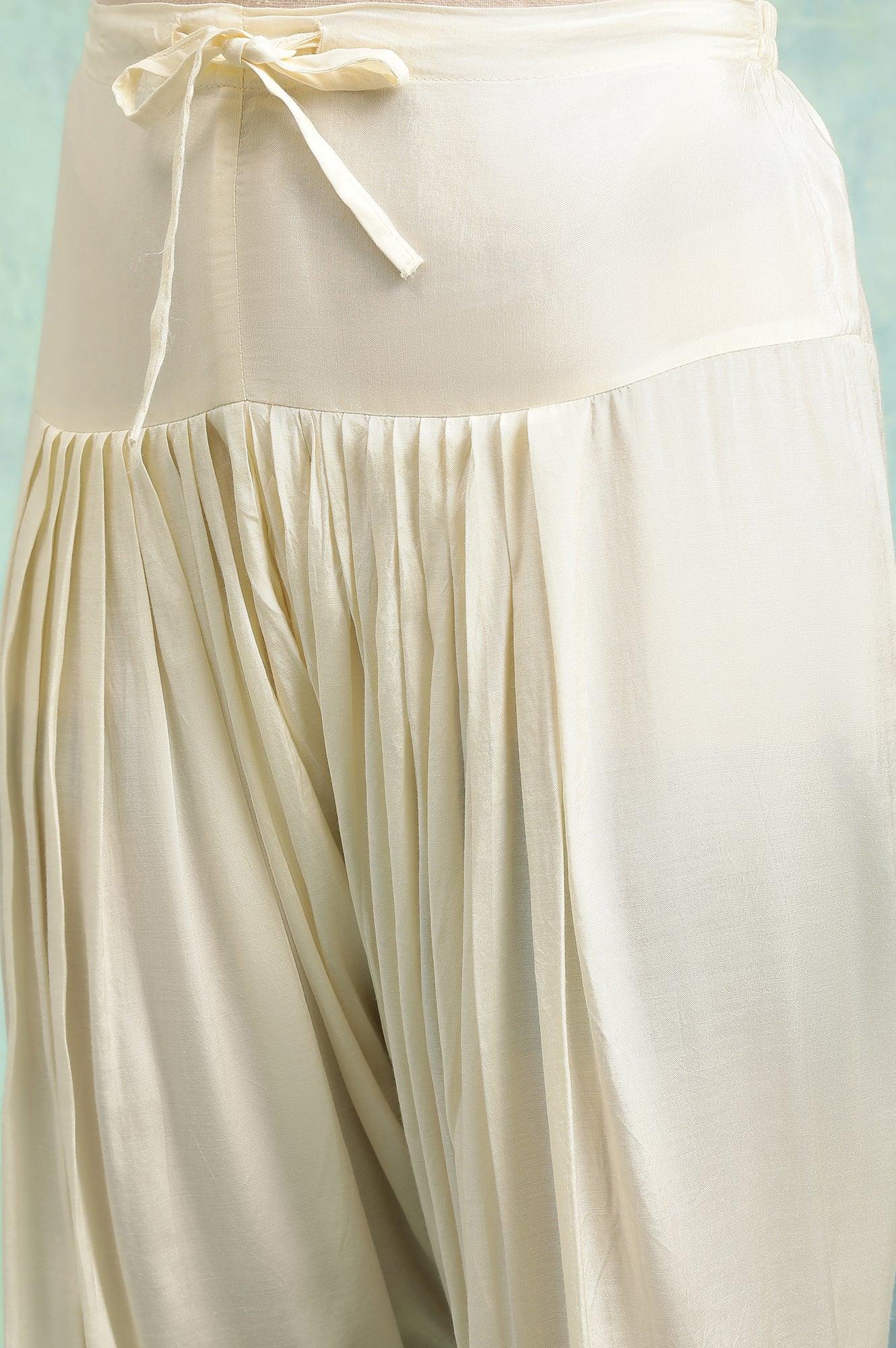 Ecru Solid Salwar With Gold Embroidery At Hem - wforwoman