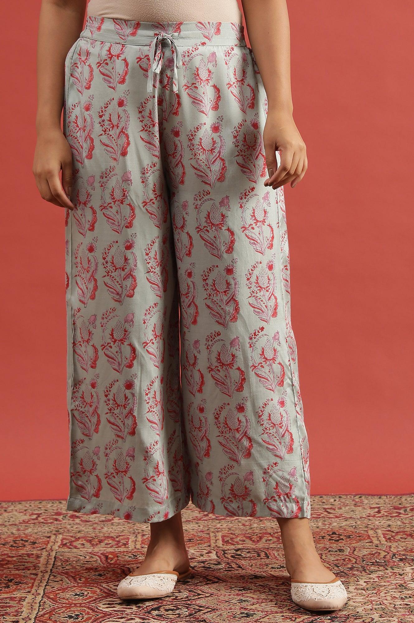 Smoke Green Printed Parallel Pants - wforwoman