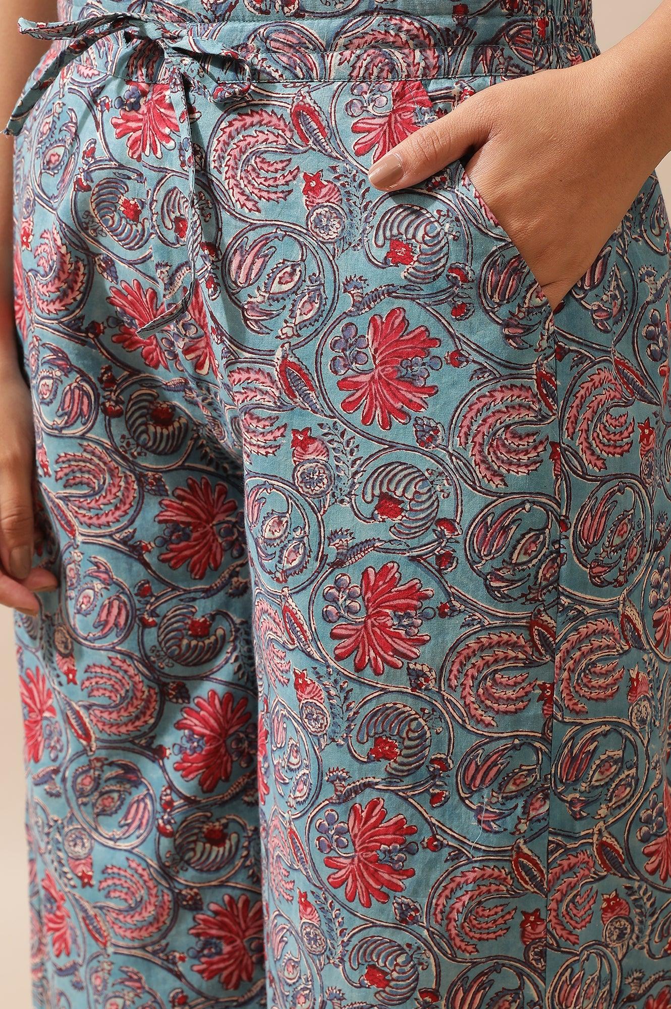 Blue Floral Multicolored Parallel Pants - wforwoman