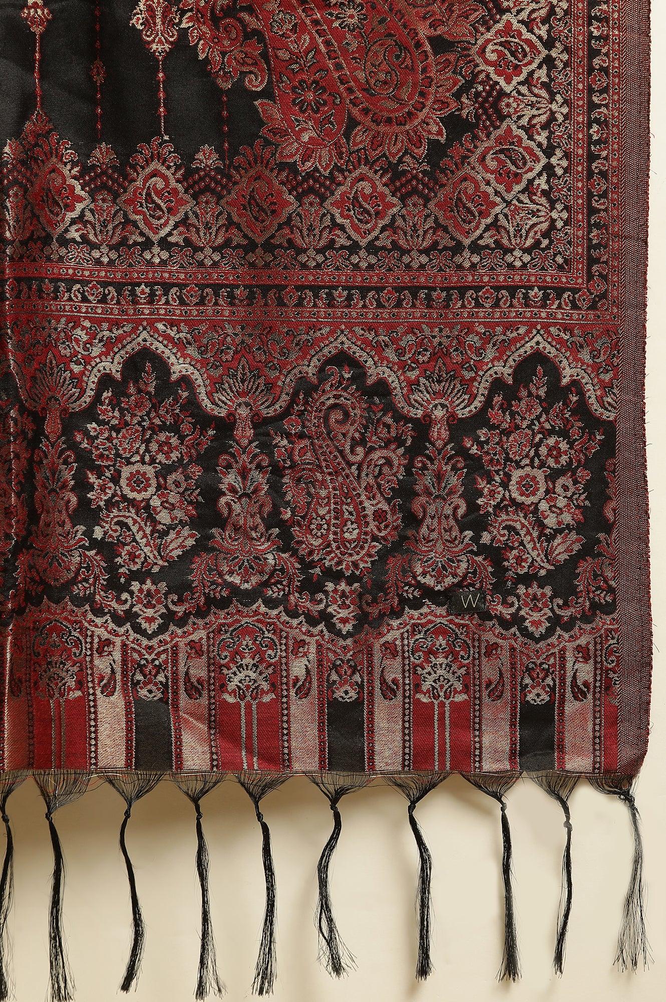 Maroon Velvet Embroidered Kurta, Pants And Jacquard Dupatta Set - wforwoman