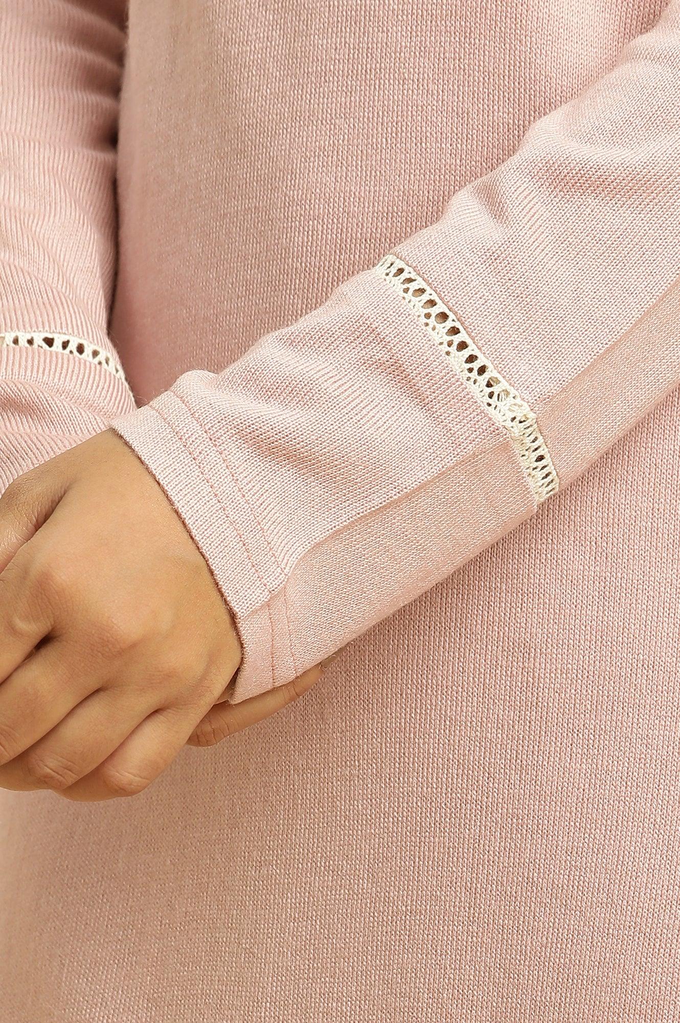 Lotus Pink Embroidered Winter Kurta - wforwoman