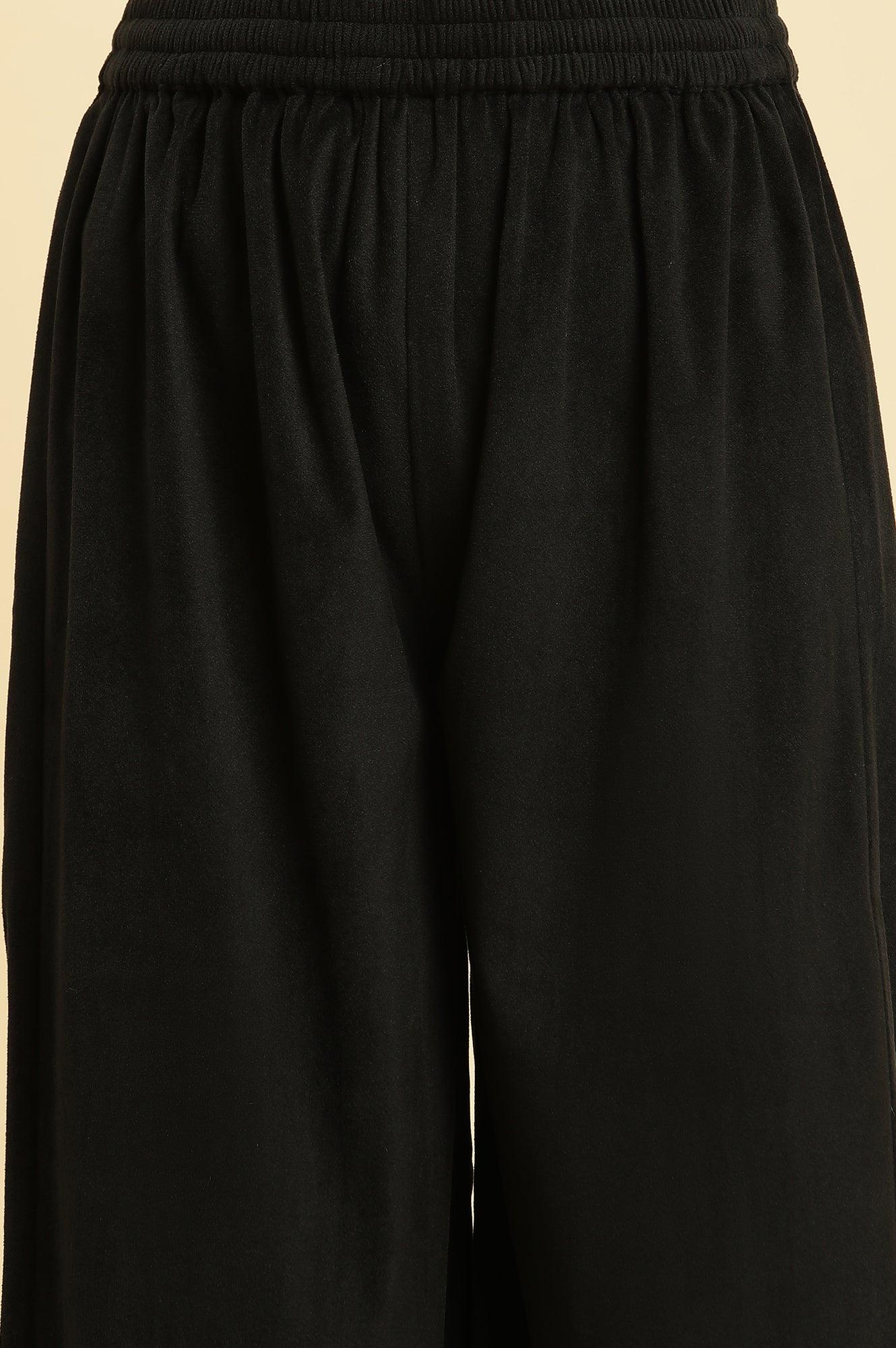 Black Embroidered Velvet Winter Kurta, Pants And Shawl Set - wforwoman